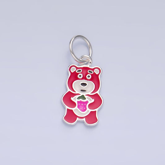 S925 Sterling Silver Teddy Bear Charm Pink Bear Charm for Kids Jewelry SL518