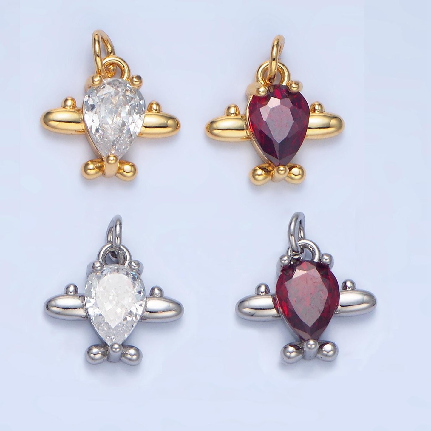 CZ Clear, Red Airplane Travel 24K Gold Filled Charm | X-929 X-930