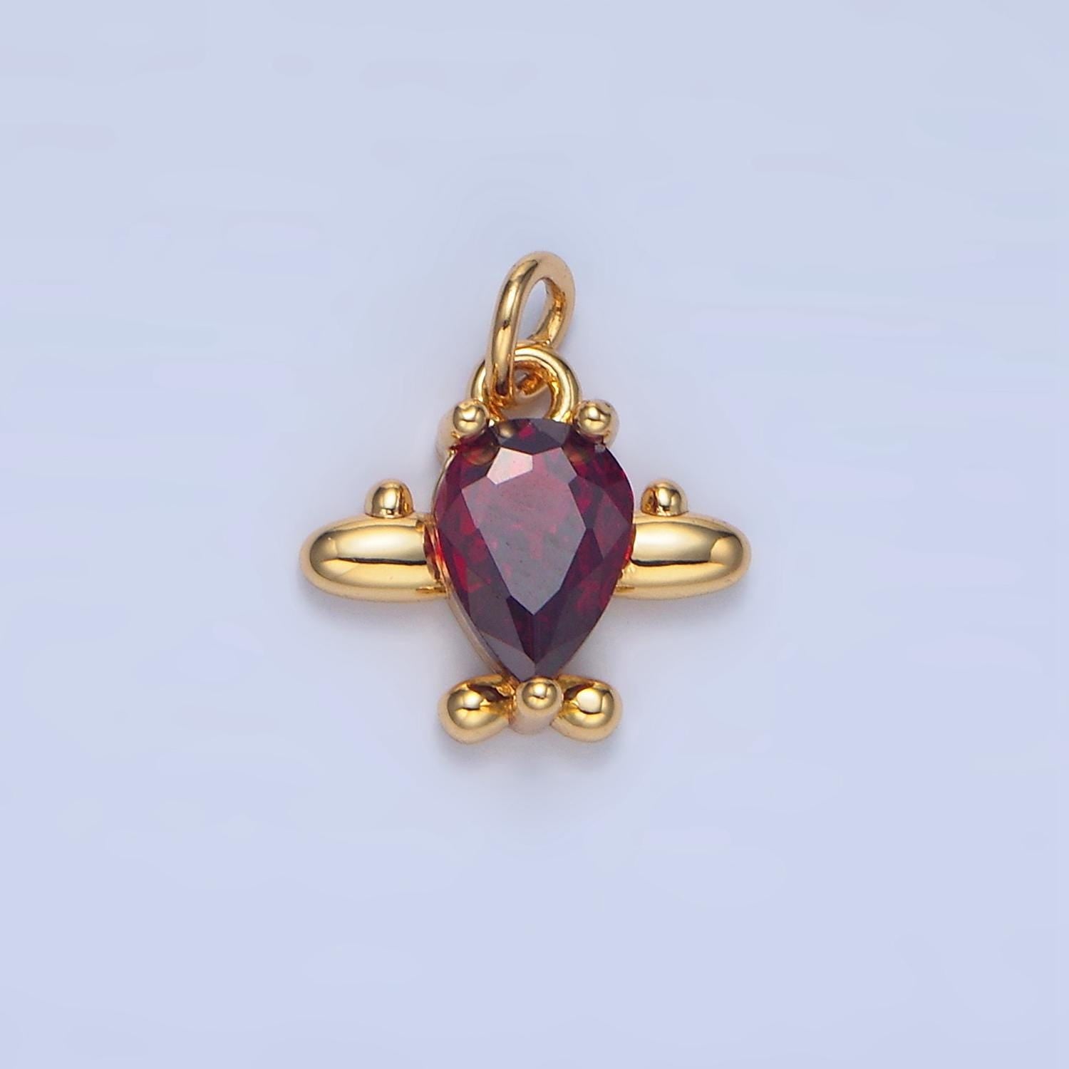 CZ Clear, Red Airplane Travel 24K Gold Filled Charm | X-929 X-930