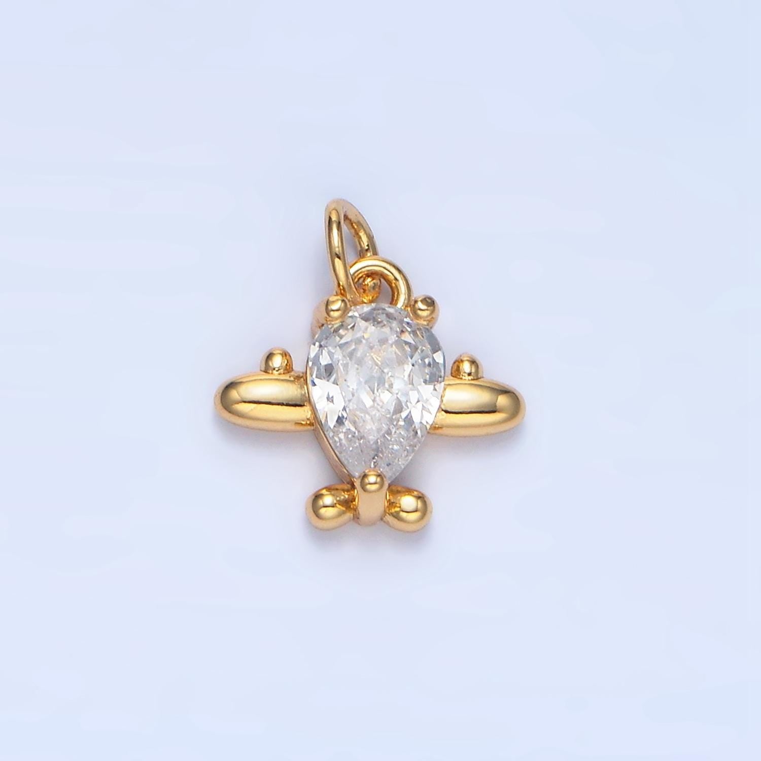 CZ Clear, Red Airplane Travel 24K Gold Filled Charm | X-929 X-930