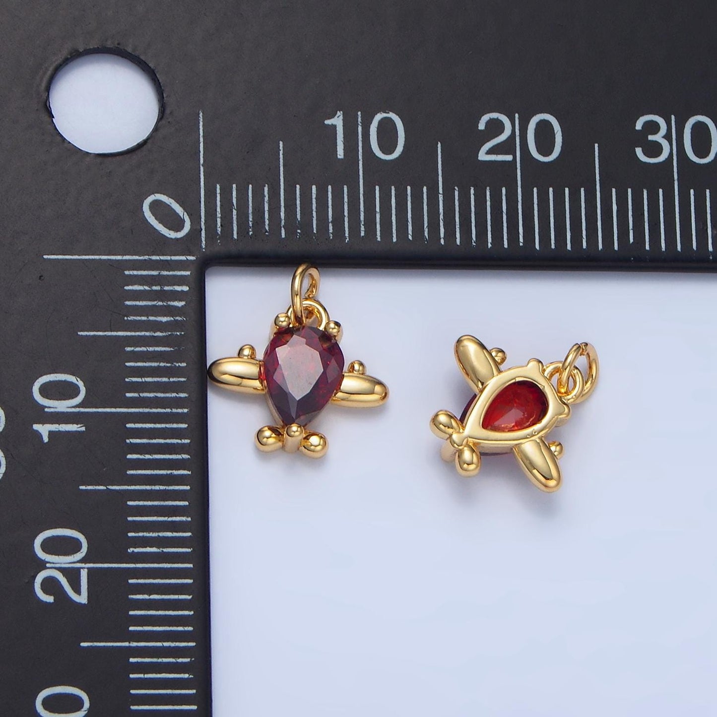 CZ Clear, Red Airplane Travel 24K Gold Filled Charm | X-929 X-930