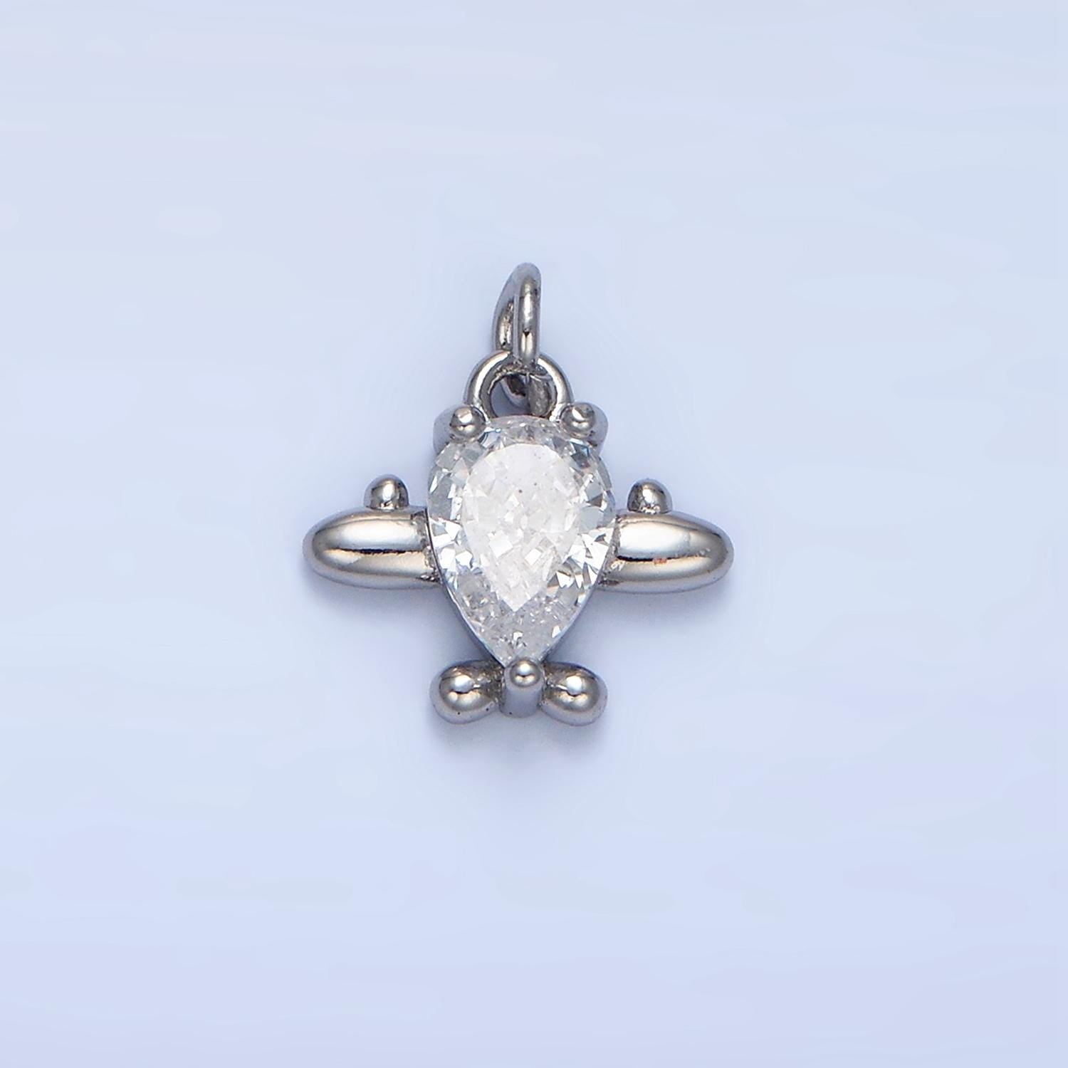 CZ Clear, Red Airplane Travel 24K Gold Filled Charm | X-929 X-930