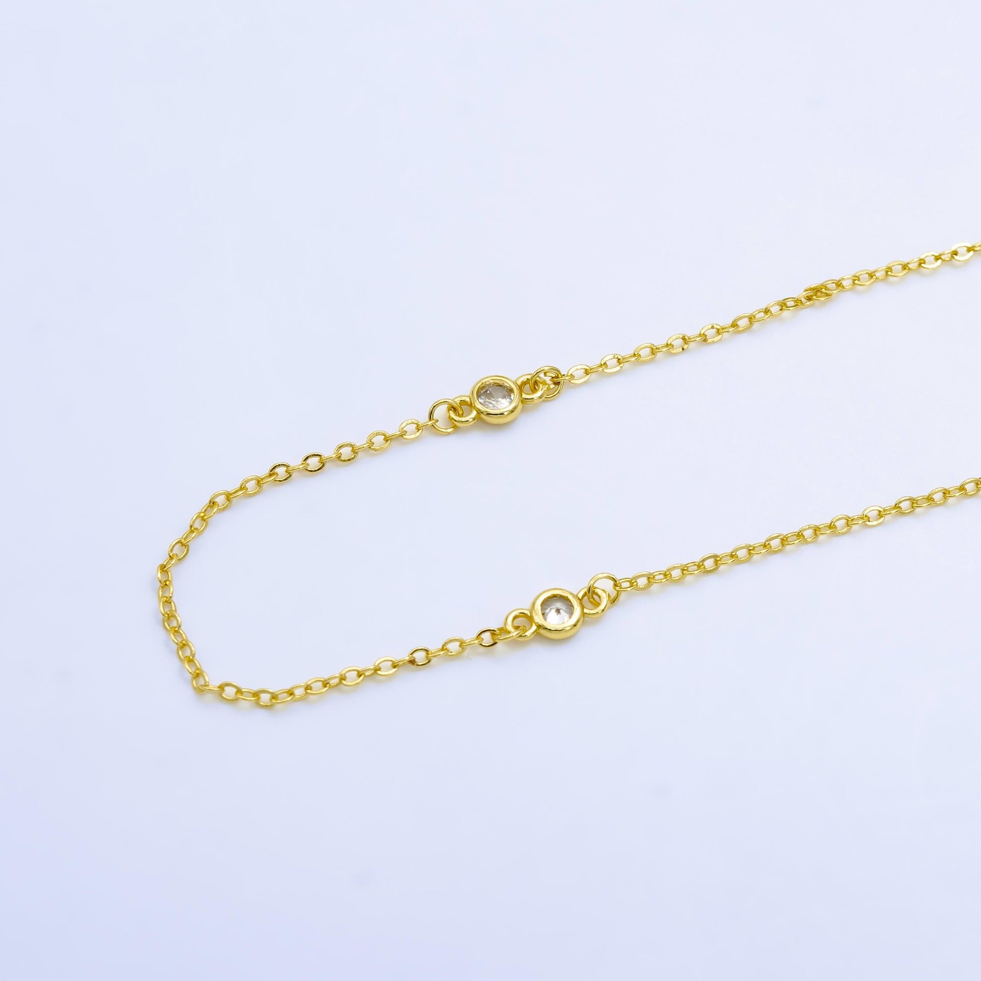 24K Gold Filled CZ Satellites Chain by Yard, Wholesale Gold Station Chain CZ Bezel Cut Chain for Jewelry Making | ROLL-1531