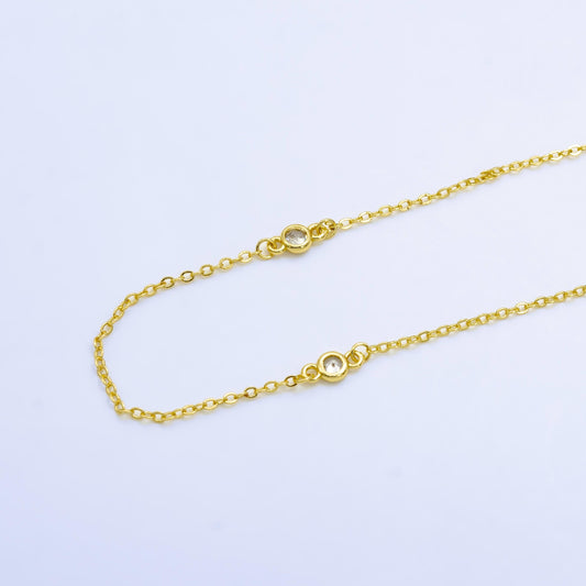 24K Gold Filled CZ Satellites Chain by Yard, Wholesale Gold Station Chain CZ Bezel Cut Chain for Jewelry Making | ROLL-1531