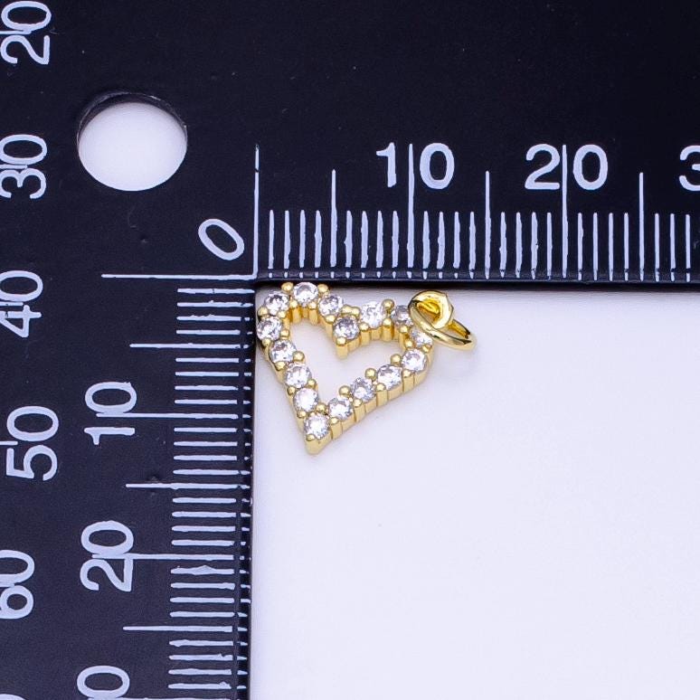 1pc 24k Gold Micro Pave CZ Heart Pendant Charm Open Heart Micro Pave CZ Pendant Charm, For DIY Jewelry D163