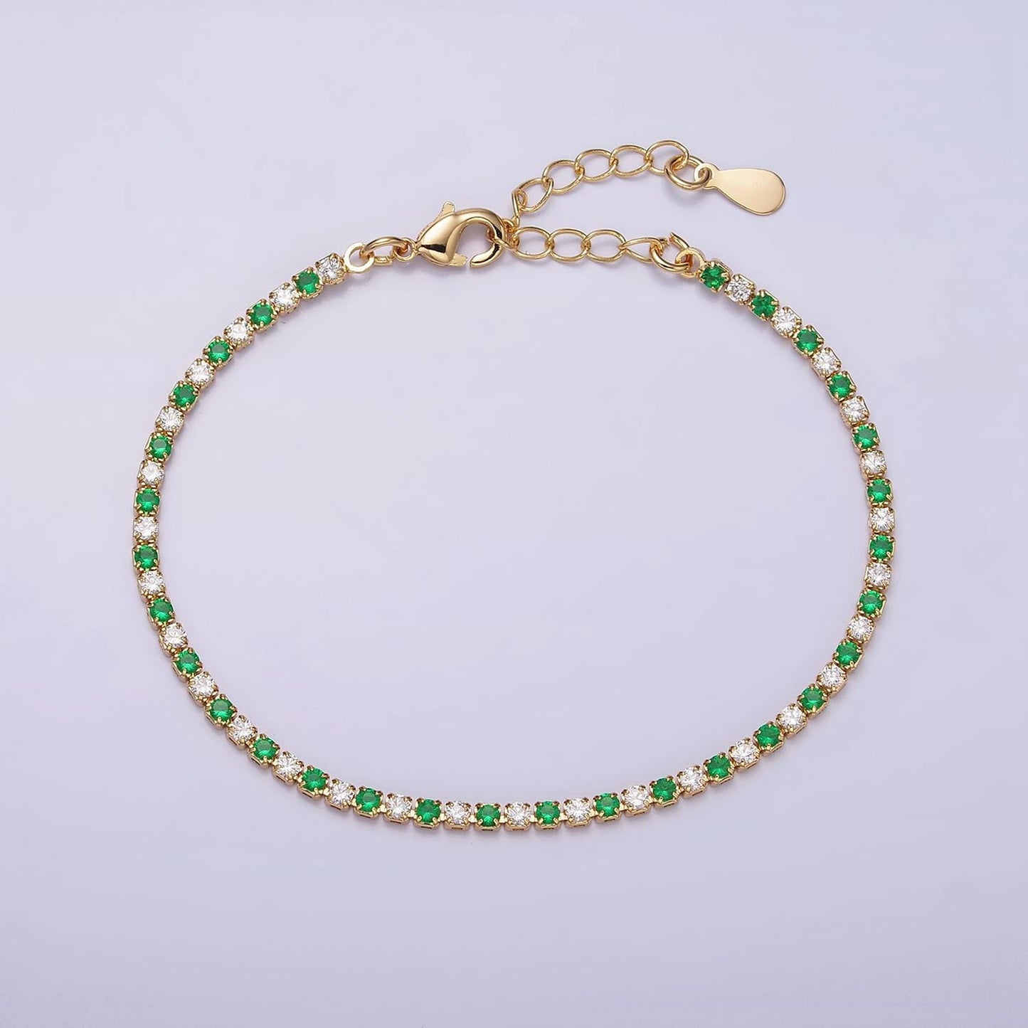 16K Gold Filled 2.5mm GreeN CZ Marquise Tennis 6.5 Inch Bracelet with Extender | wa1772