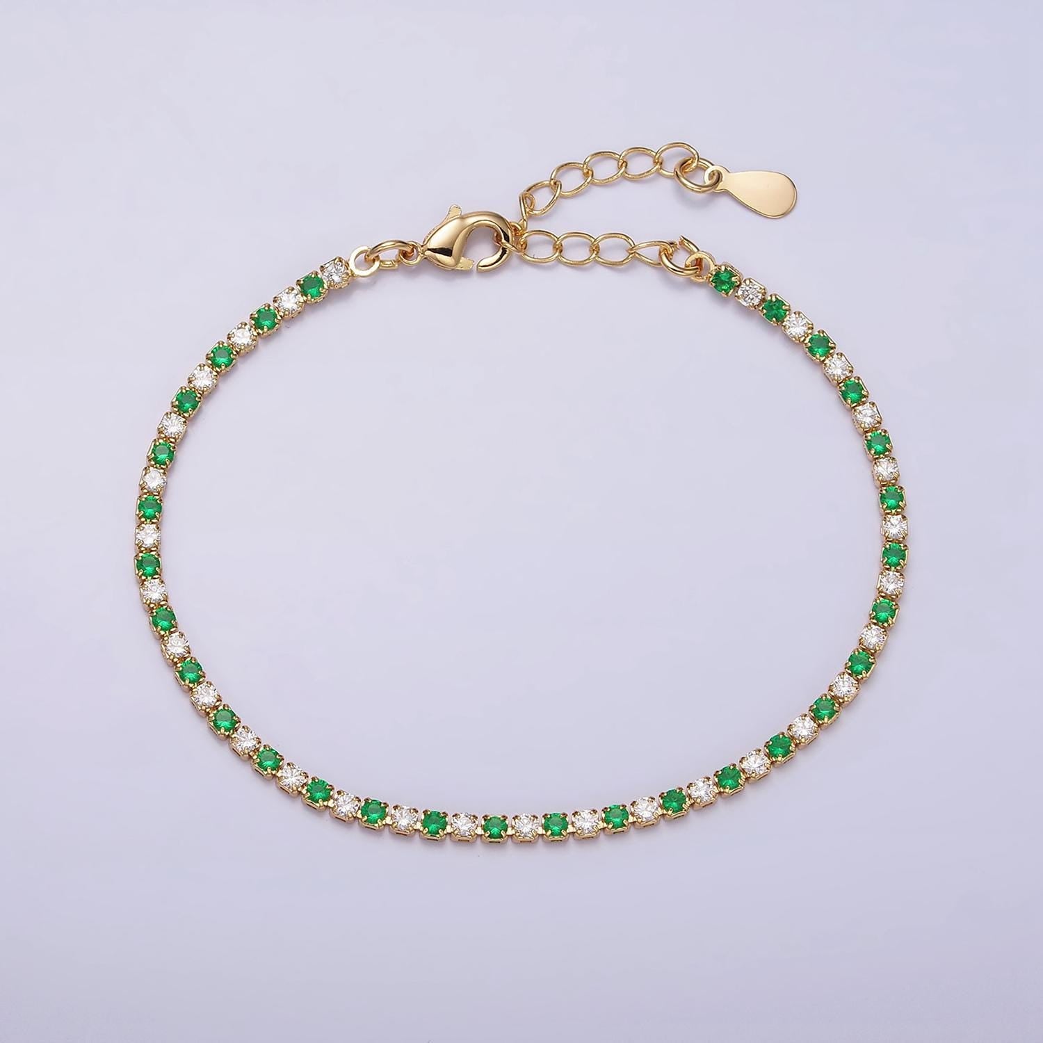 16K Gold Filled 2.5mm GreeN CZ Marquise Tennis 6.5 Inch Bracelet with Extender | wa1772