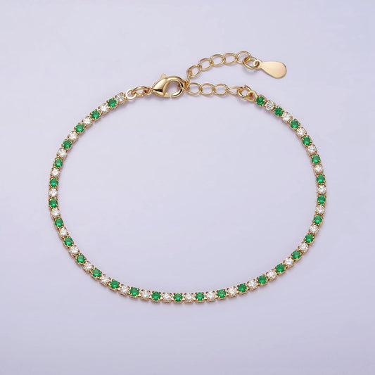 16K Gold Filled 2.5mm GreeN CZ Marquise Tennis 6.5 Inch Bracelet with Extender | wa1772