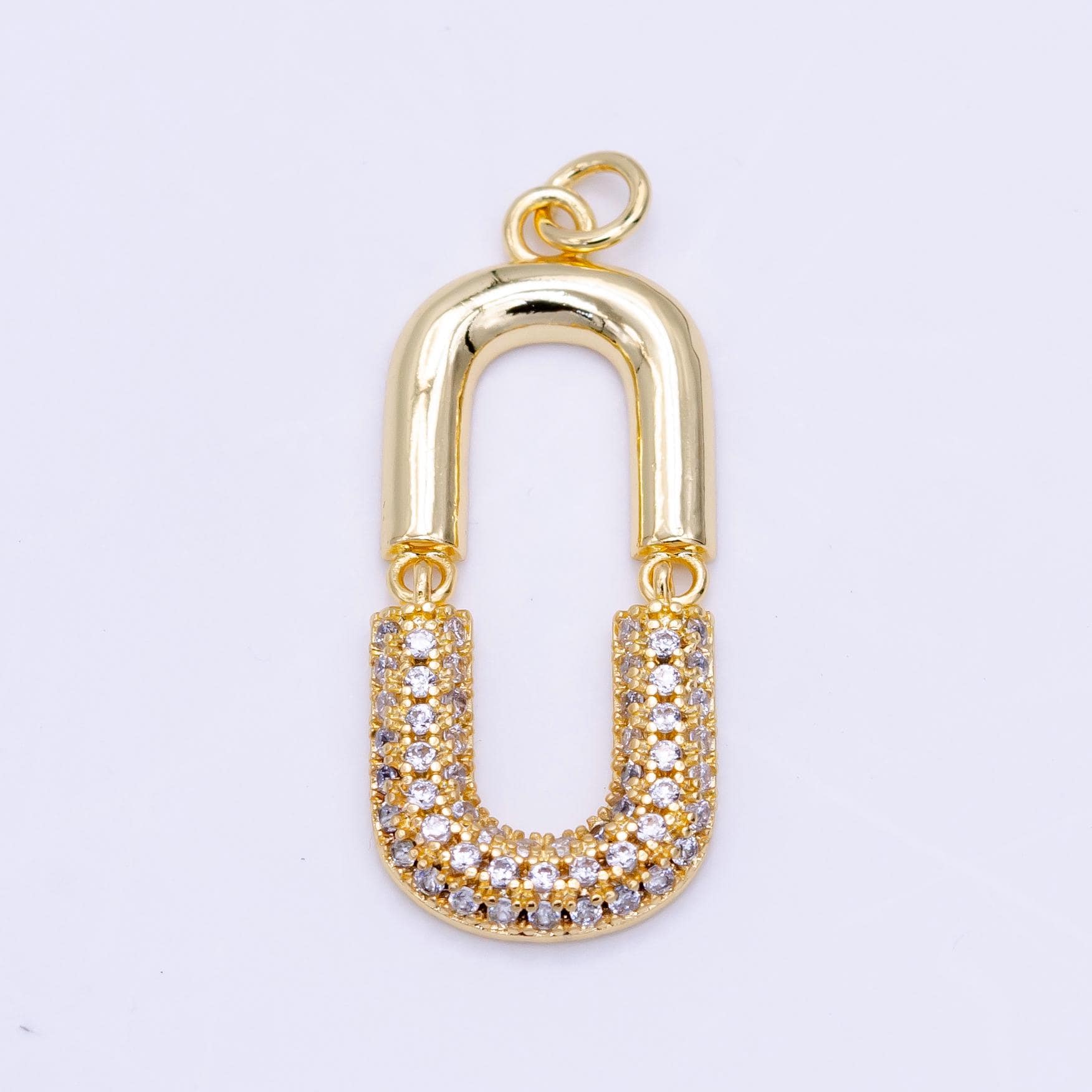 24K Gold Filled Micro Paved CZ Oblong Chain Link Charm | M137