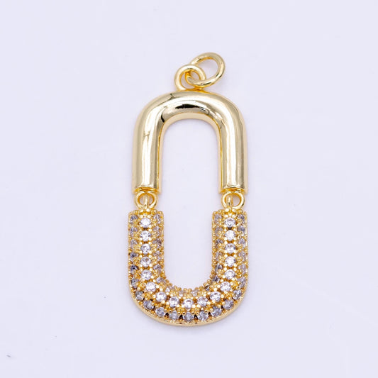 24K Gold Filled Micro Paved CZ Oblong Chain Link Charm | M137