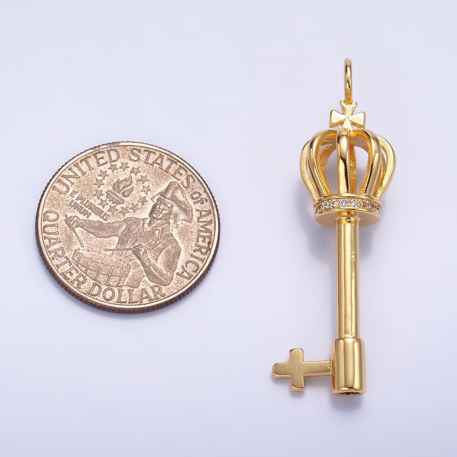 Holy Priest Cross Key 24K Gold Filled CZ Religious Pendant | W-214