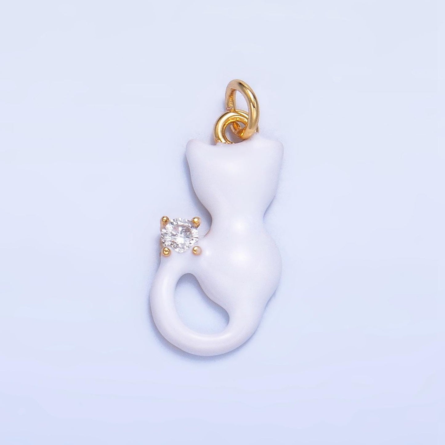 CZ Enamel White, Black, Pink Cat Animal 24K Gold Filled Charm for Cat Lovers | W-009 - W-010