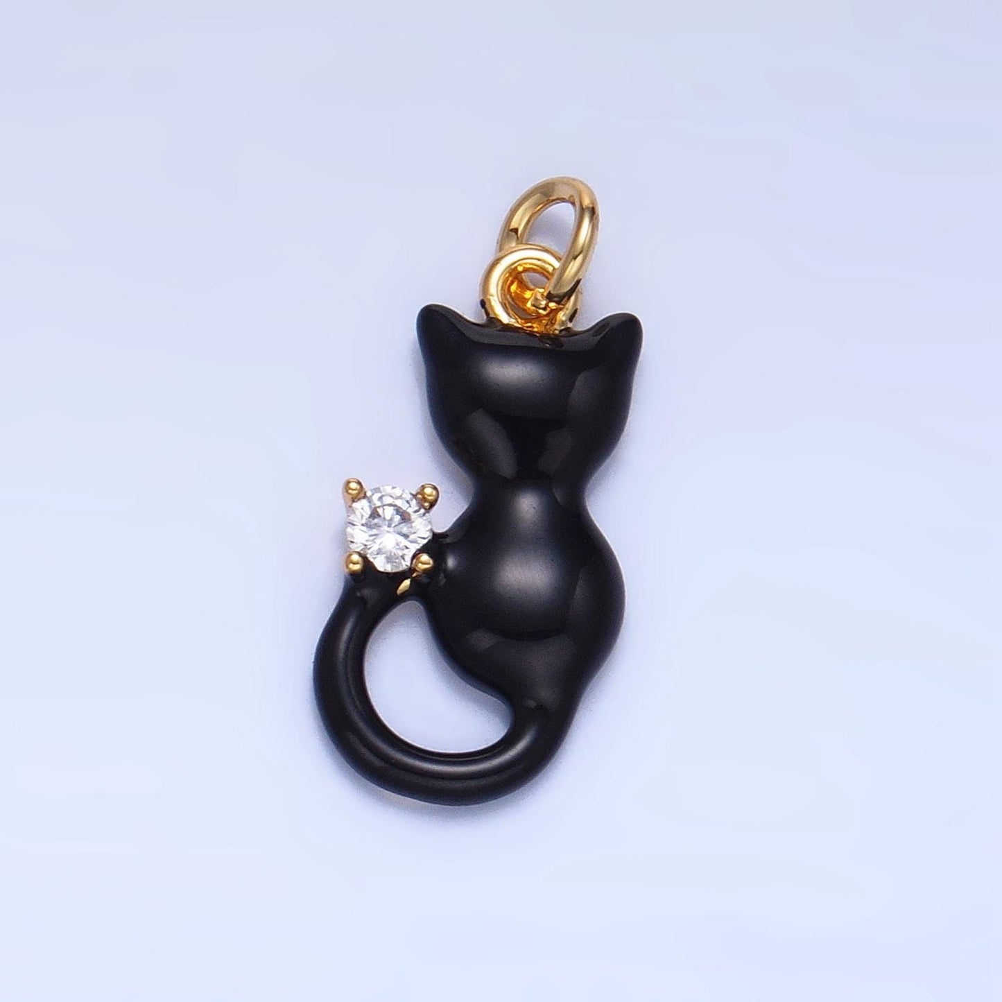 CZ Enamel White, Black, Pink Cat Animal 24K Gold Filled Charm for Cat Lovers | W-009 - W-010