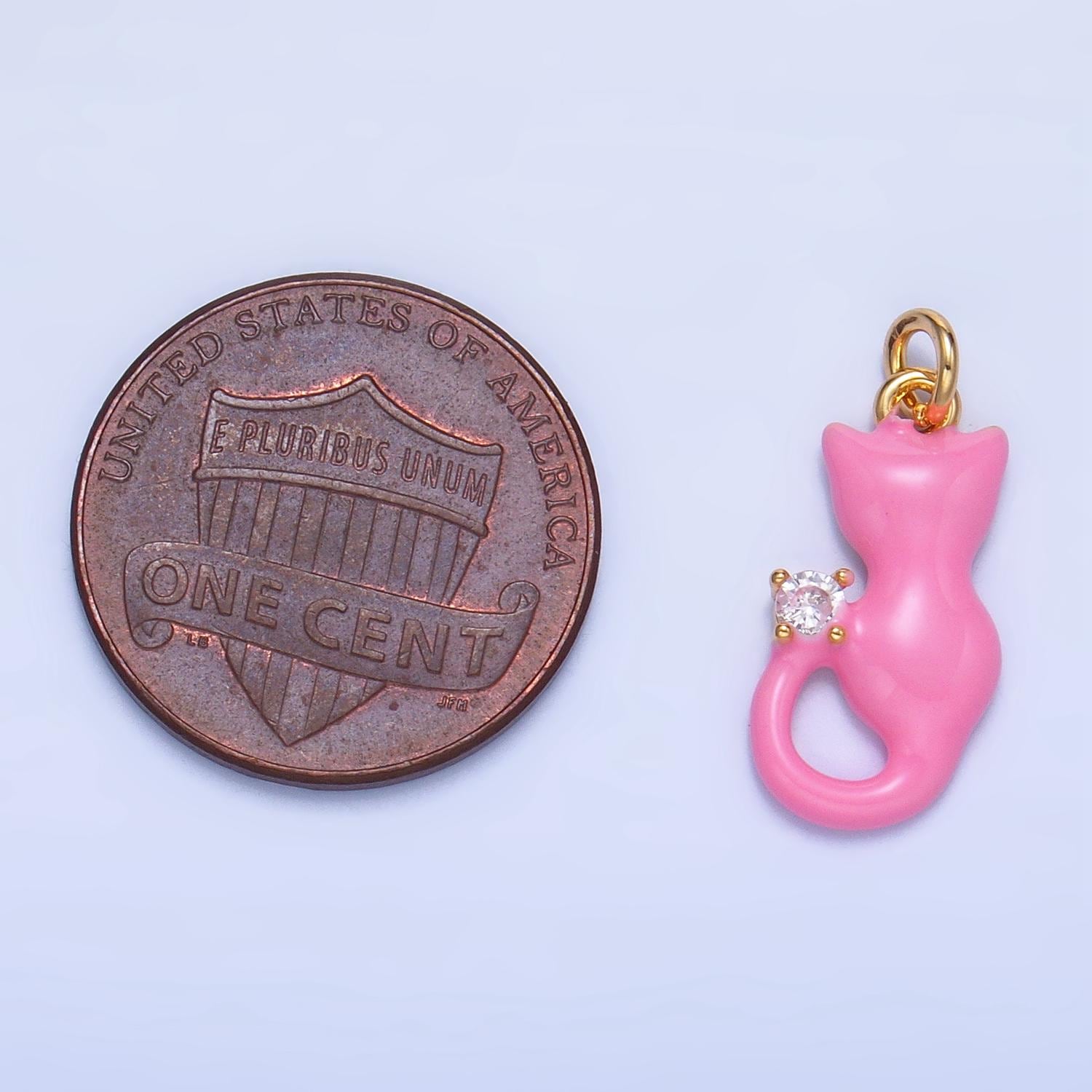 CZ Enamel White, Black, Pink Cat Animal 24K Gold Filled Charm for Cat Lovers | W-009 - W-010