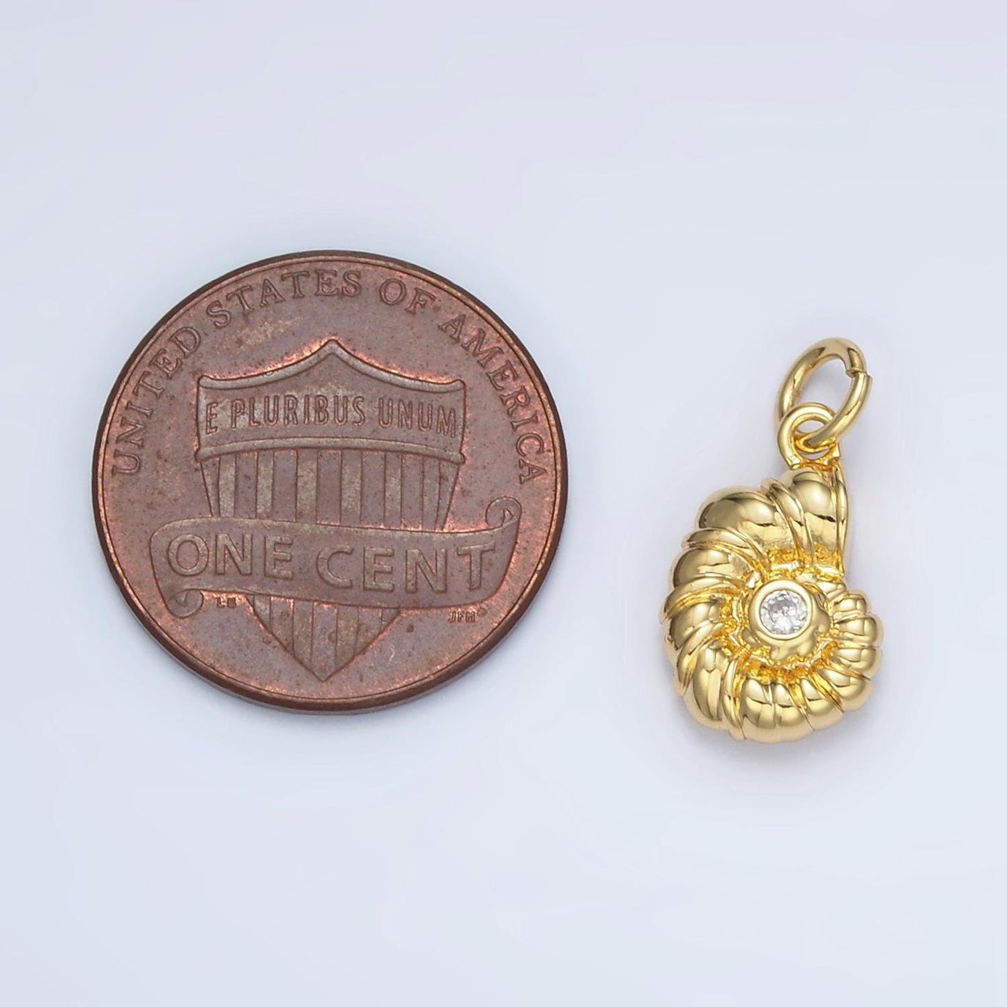 24K Gold Filled Ammonite Sea Shell CZ in Silver & Gold Snail Shell Charm | AG-865
