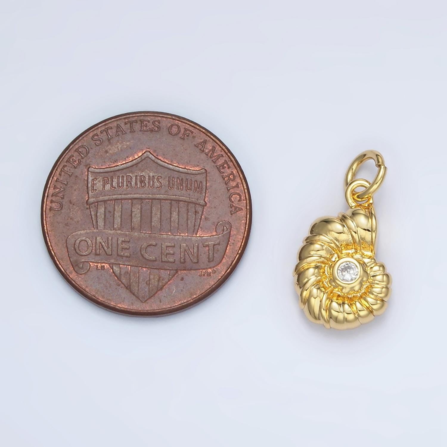 24K Gold Filled Ammonite Sea Shell CZ in Silver & Gold Snail Shell Charm | AG-865