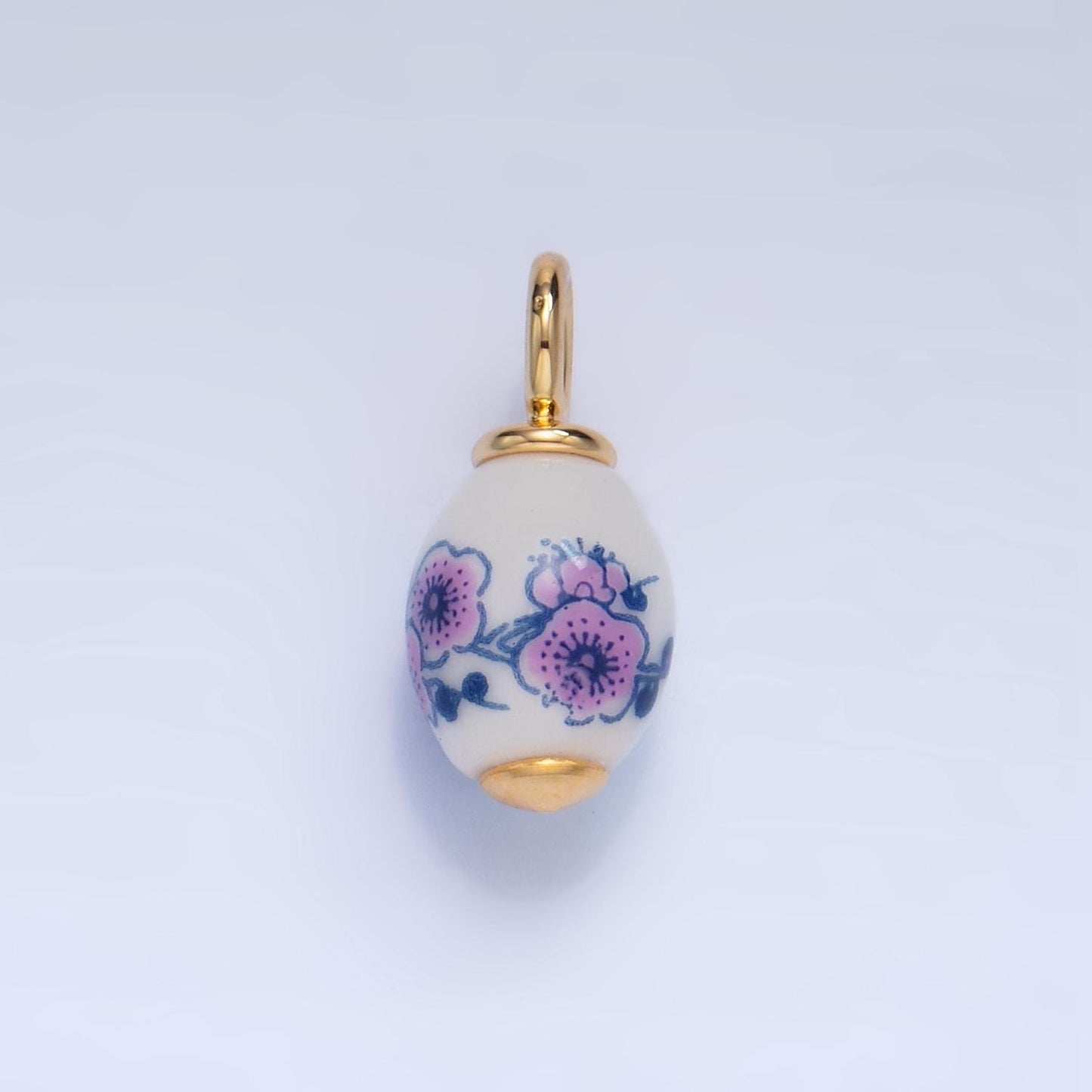 Dainty Oval Ceramic Charm Handmade Purple Flower Painting Ceramic Porcelain Vintage Charm For Necklace Bracelet Jewelry Making Supply W122