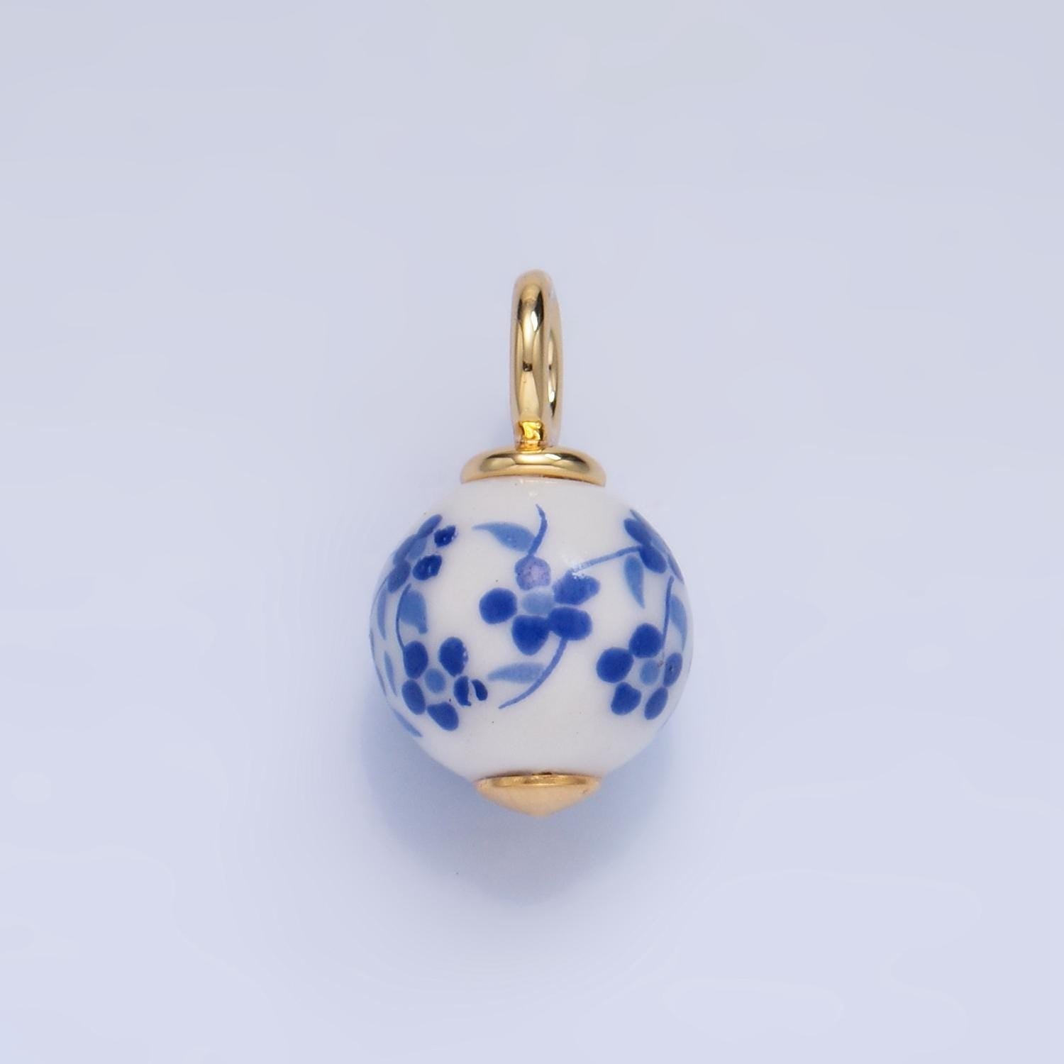 Dainty Round Ceramic Charm Handmade Blue Red Sakura Painting Porcelain Vintage Charm For Necklace Bracelet Jewelry Making Supply W123