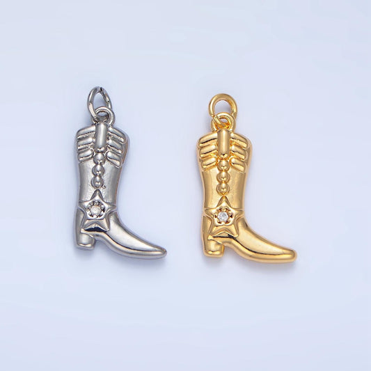 CZ High Heel Celestial Star Cowboy Boot 24K Gold Filled Shoe Charm in Gold & Silver | W-079
