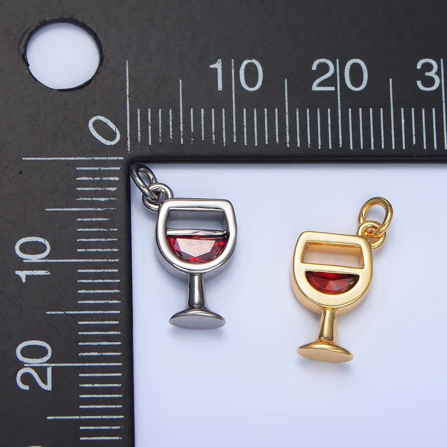Mini CZ Red Wine Glass Charm Mini Glass 24k Gold Filled Charm | w080