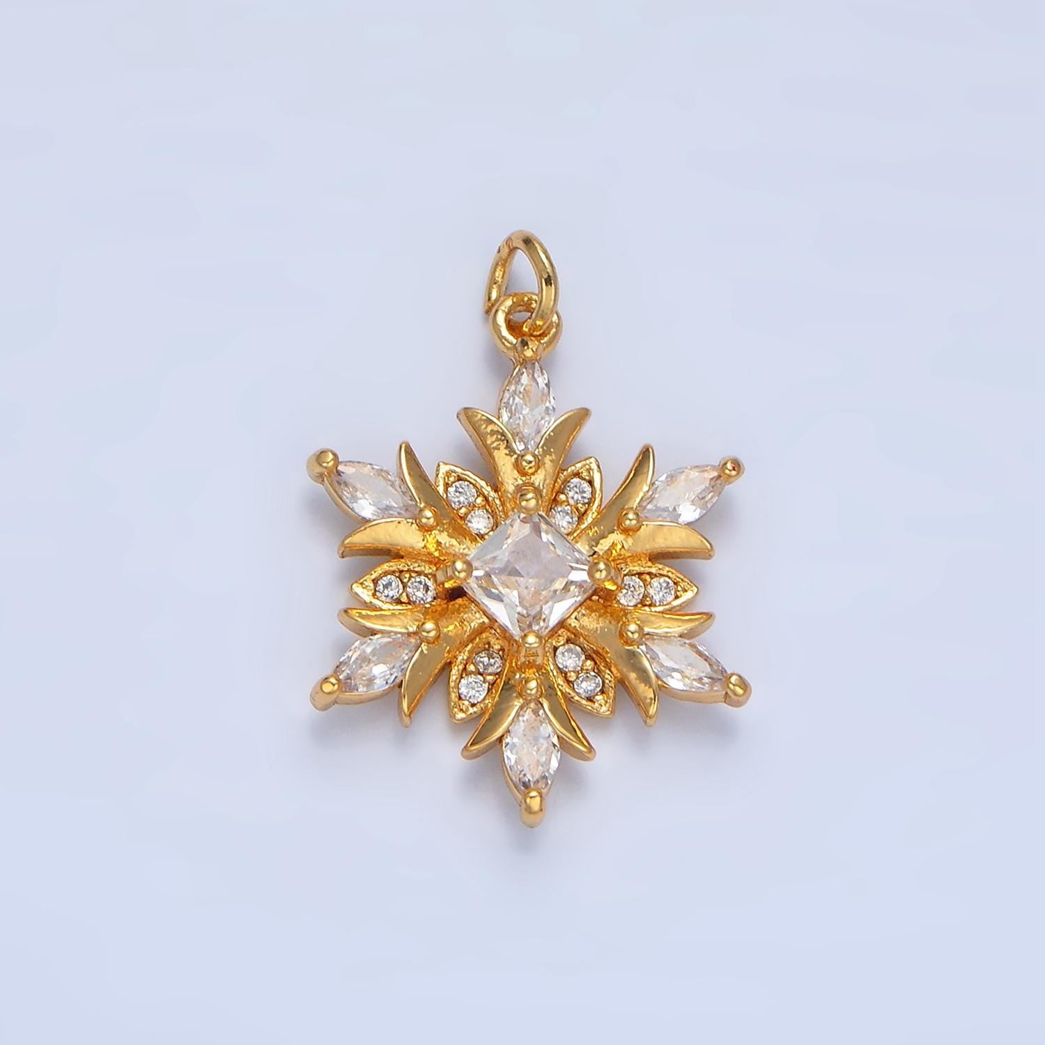Micro Paved Clear, Pink CZ Floral Flower 24K Gold Filled Charm | W-081