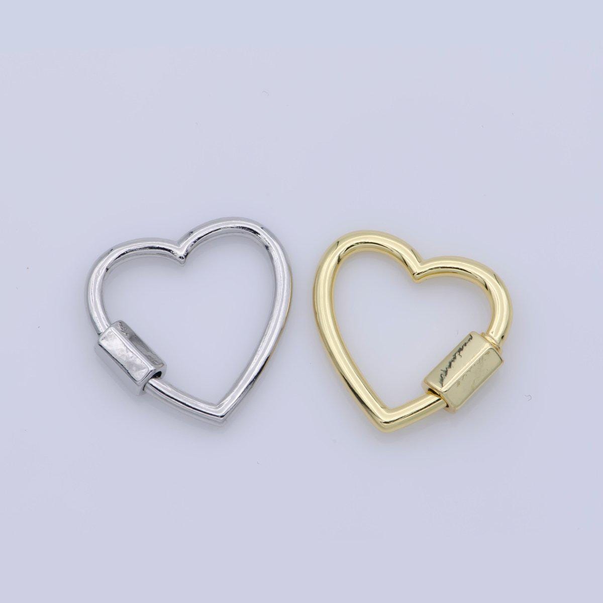 1pc Dainty Gold Heart Screw Clasp, Screw Clasp Heart , Interlocking Clasp, Pave Heart Shaped Clasps, Gold and Silver Color Option k265