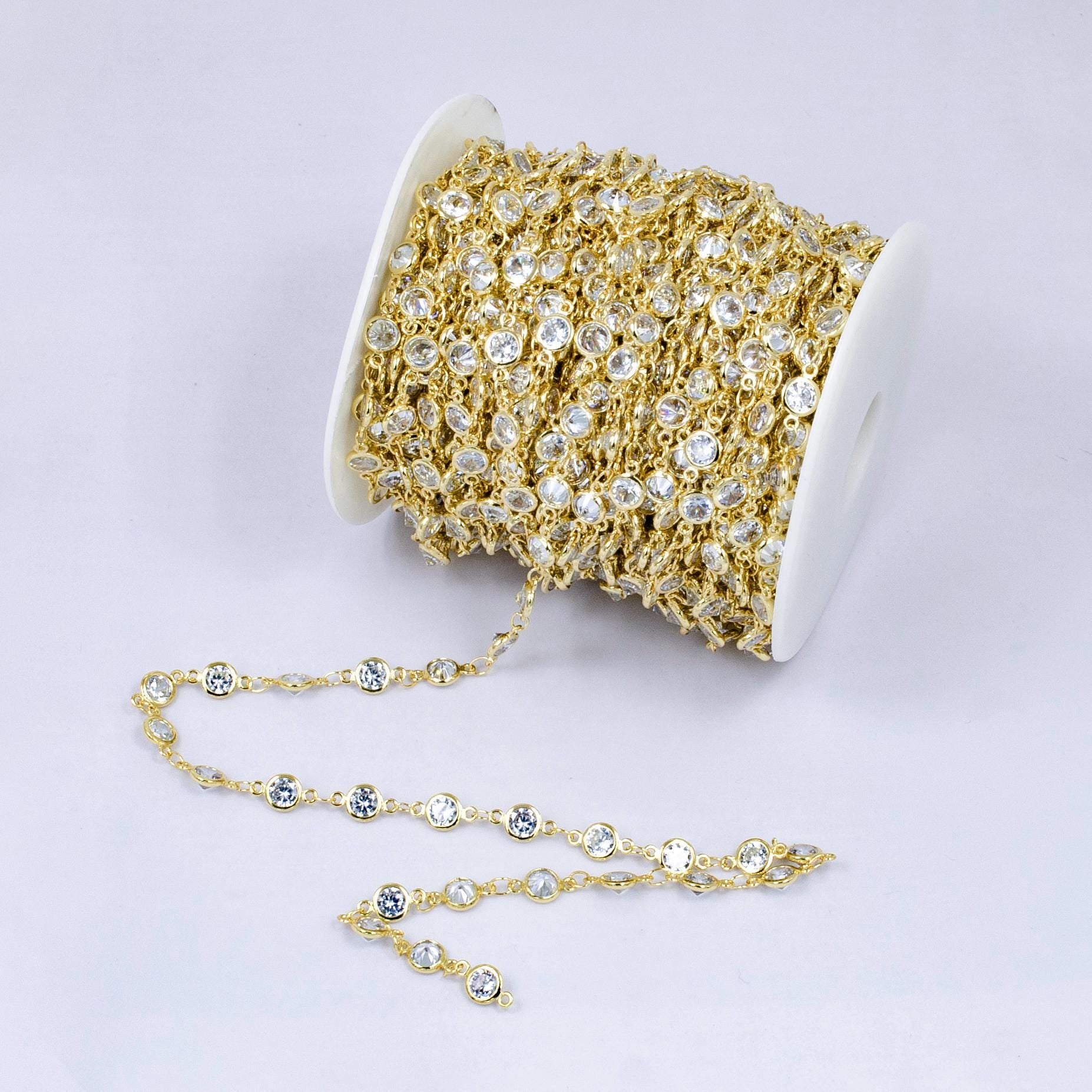 24K Gold Filled Dainty Round Bezel Cut Chain by Yard, Wholesale Gold Sequin Chain CZ Bezel Cut Chain for Jewelry Making | ROLL-1539