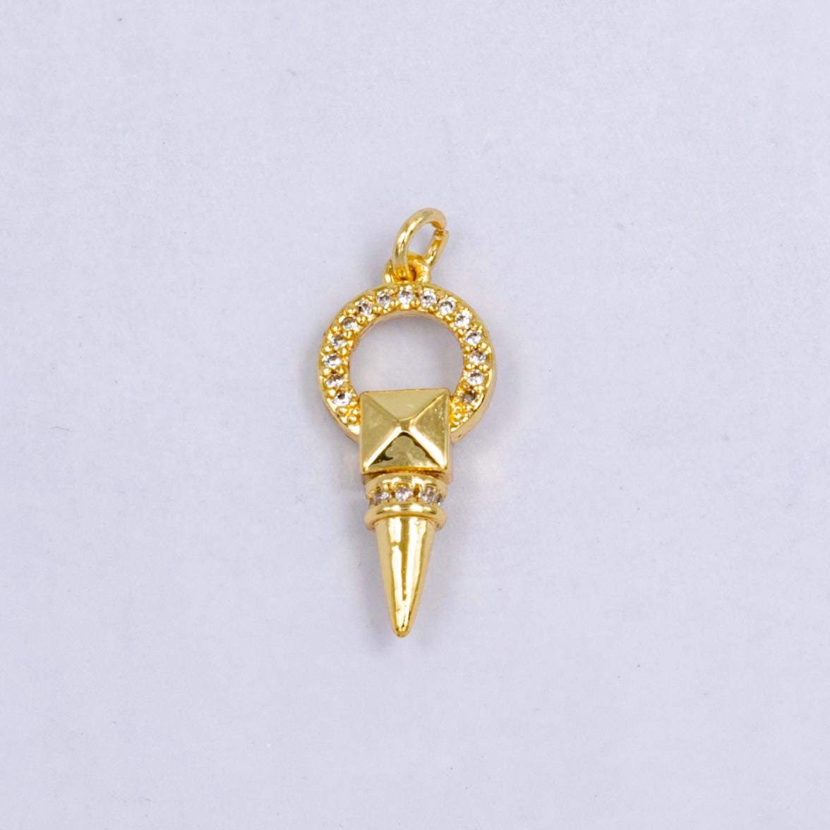 Mini 24k Gold Filled Dainty Gold Spike Charms Drop Pendulum Pendant Stud Charm Minimalist Jewelry Supply Findings for Necklace Earring W224
