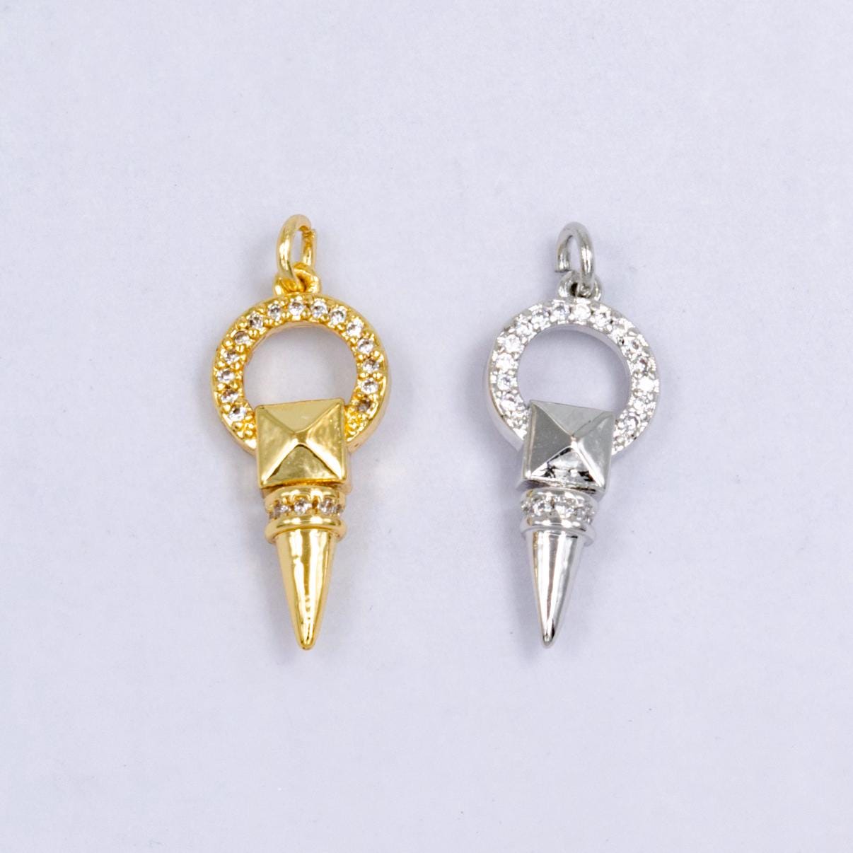 Mini 24k Gold Filled Dainty Gold Spike Charms Drop Pendulum Pendant Stud Charm Minimalist Jewelry Supply Findings for Necklace Earring W224