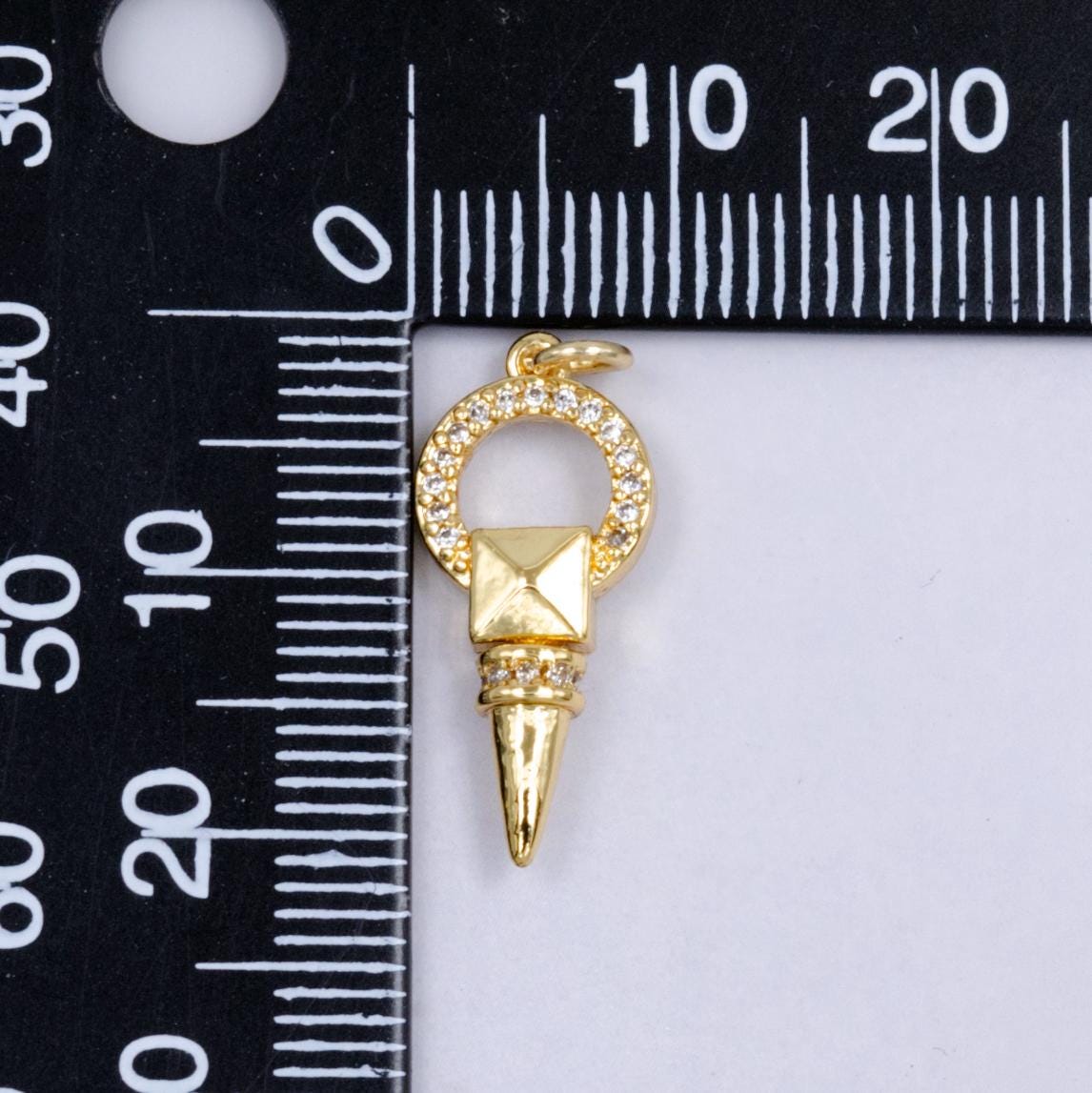 Mini 24k Gold Filled Dainty Gold Spike Charms Drop Pendulum Pendant Stud Charm Minimalist Jewelry Supply Findings for Necklace Earring W224