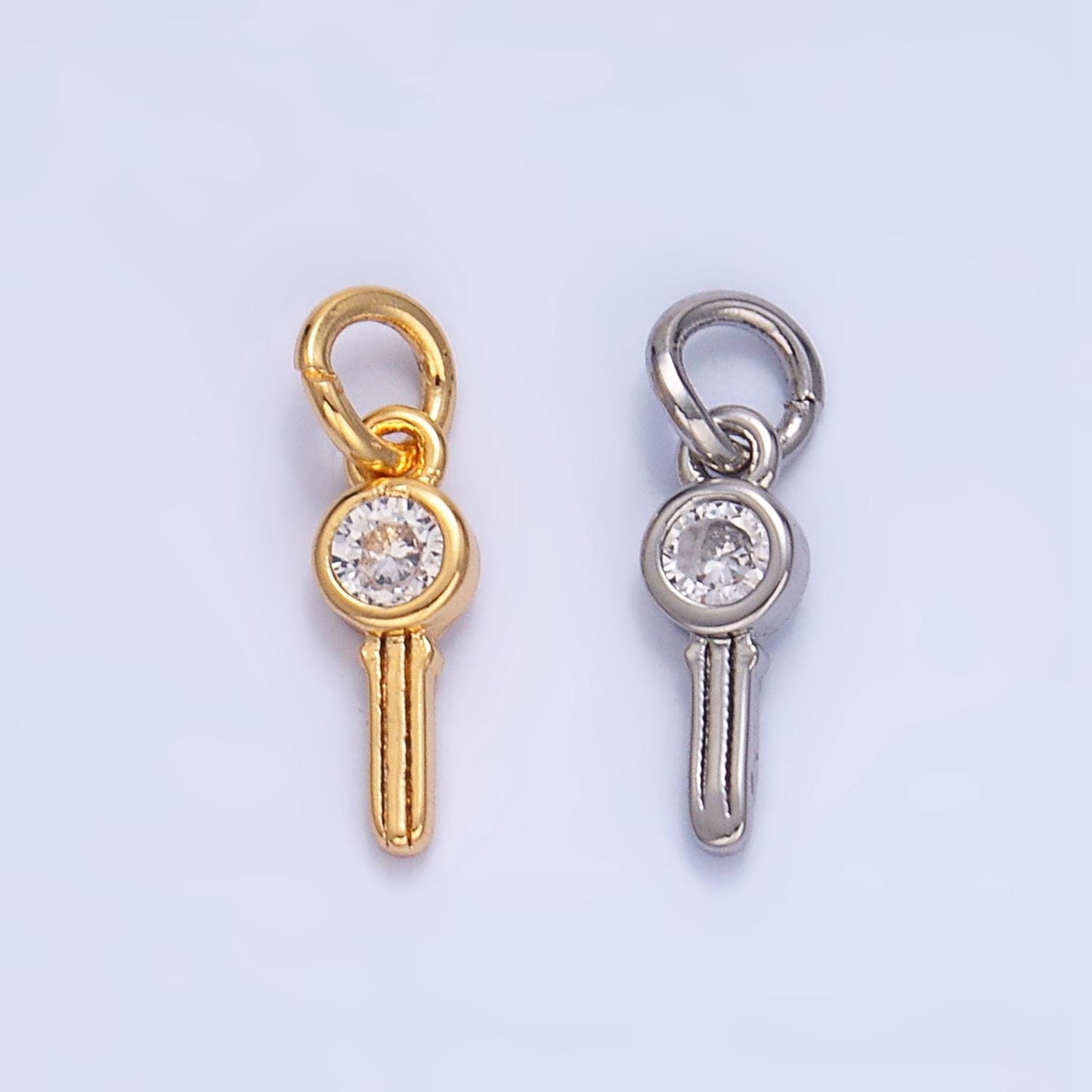 Mini CZ 24K Gold Filled Key Lock Charm in Gold & Silver | W-104