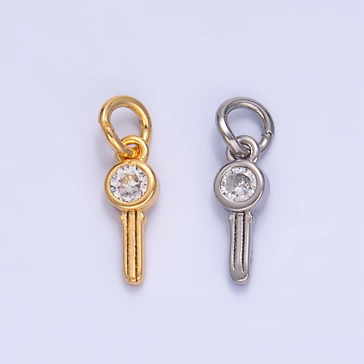 Mini CZ 24K Gold Filled Key Lock Charm in Gold & Silver | W-104