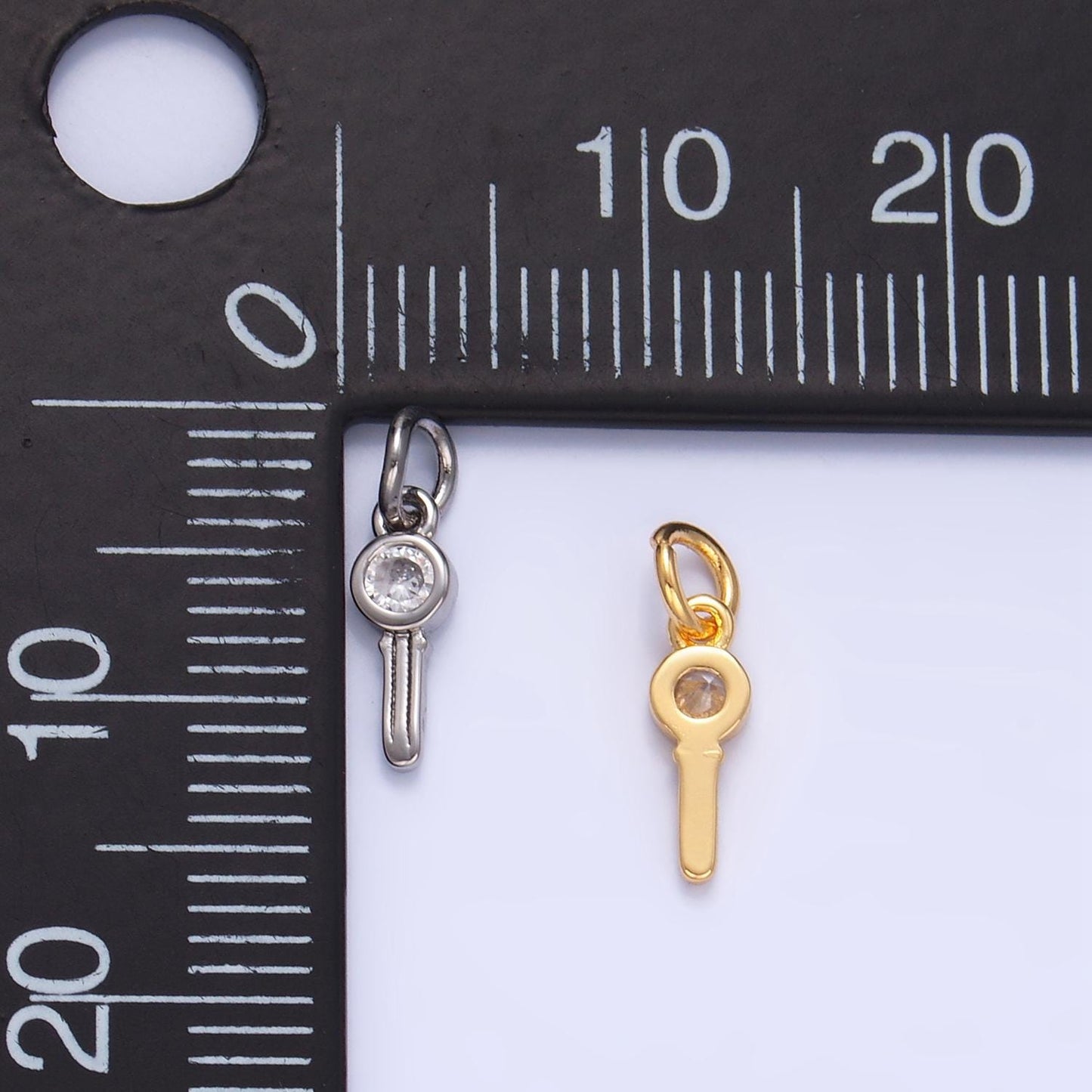 Mini CZ 24K Gold Filled Key Lock Charm in Gold & Silver | W-104