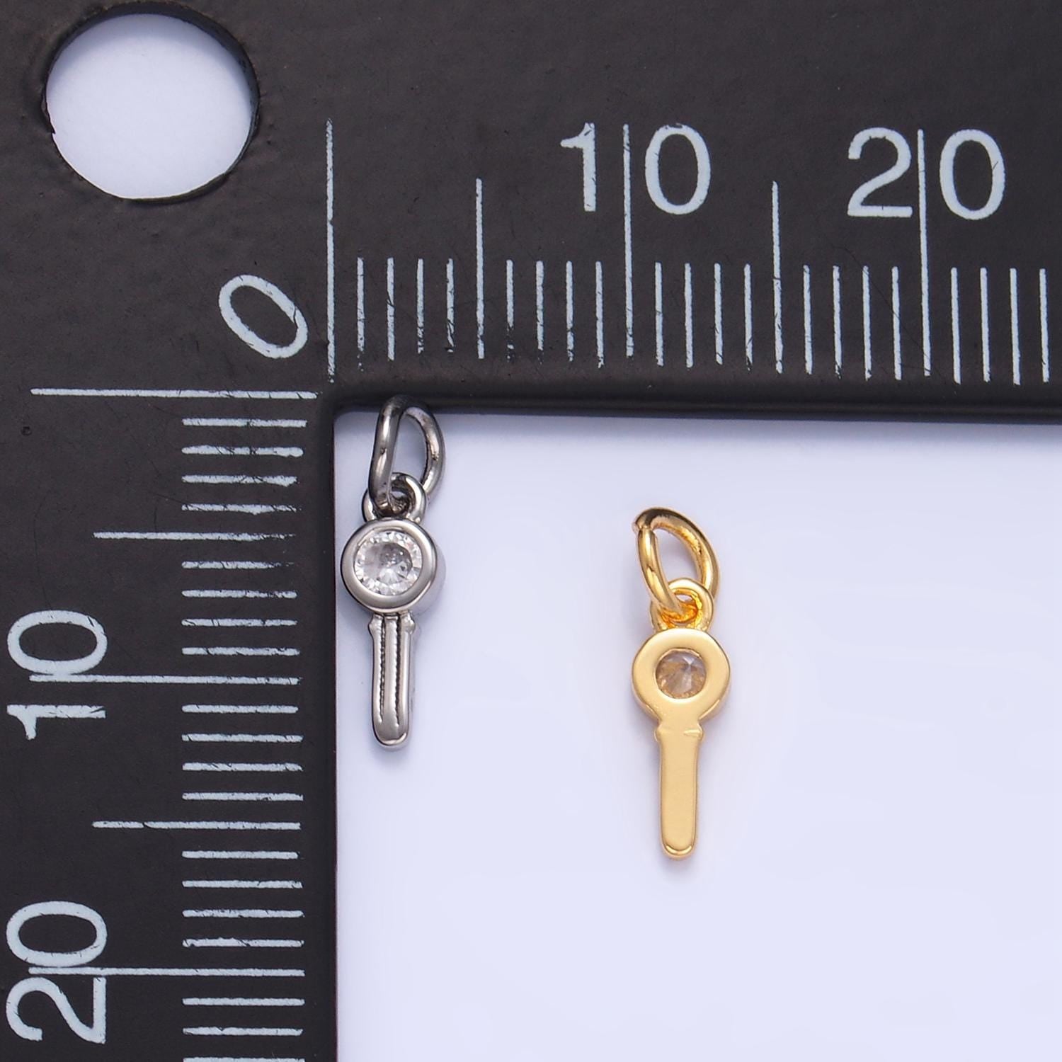 Mini CZ 24K Gold Filled Key Lock Charm in Gold & Silver | W-104