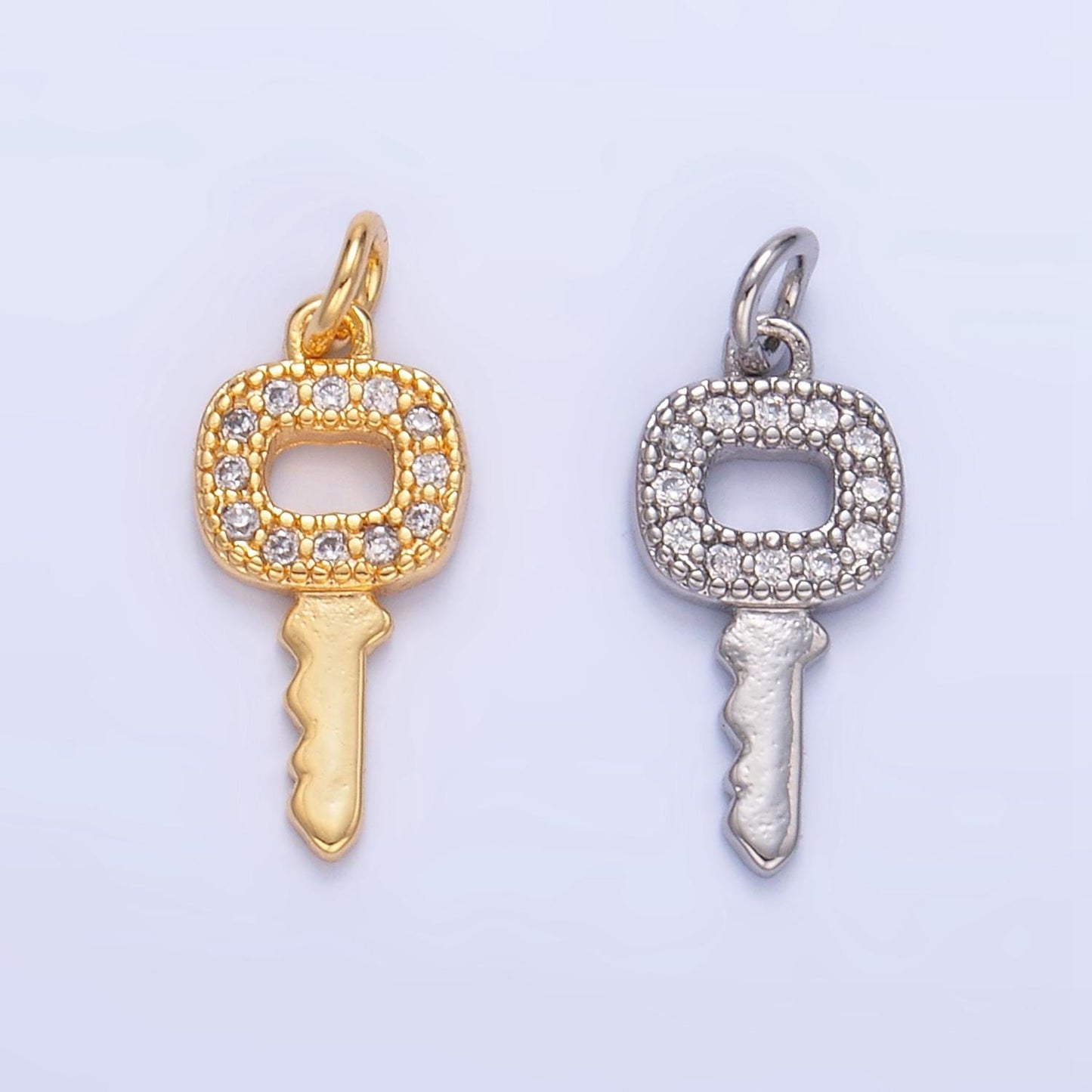 CZ Micro Paved Mini Square Shaped Key Lock 24K Gold Filled Charm in Gold & Silver | W-106