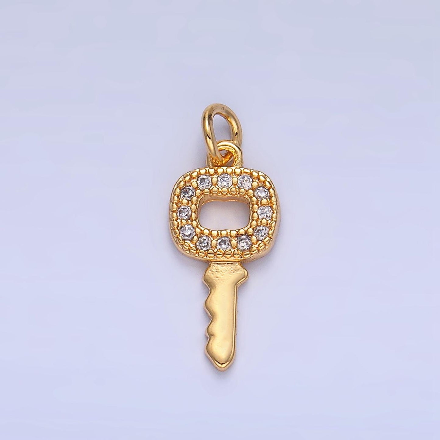 CZ Micro Paved Mini Square Shaped Key Lock 24K Gold Filled Charm in Gold & Silver | W-106