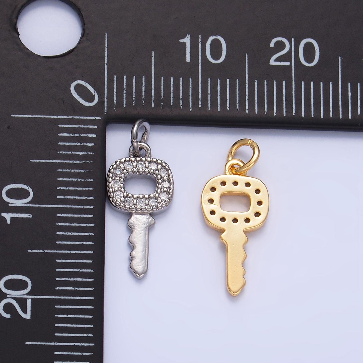 CZ Micro Paved Mini Square Shaped Key Lock 24K Gold Filled Charm in Gold & Silver | W-106