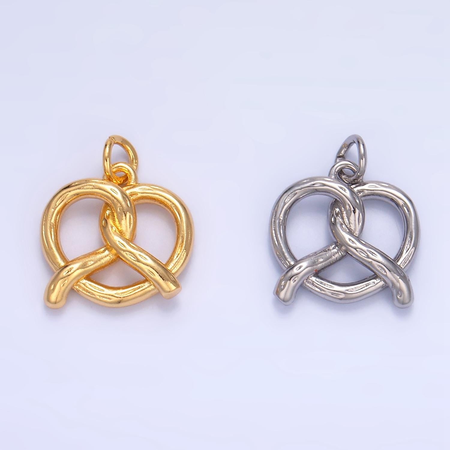 Minimalist Small 3D Pretzel Pastry 24K Gold Filled Food Charm in Gold & Silver | W-105