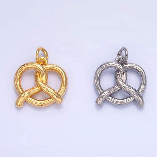 Minimalist Small 3D Pretzel Pastry 24K Gold Filled Food Charm in Gold & Silver | W-105