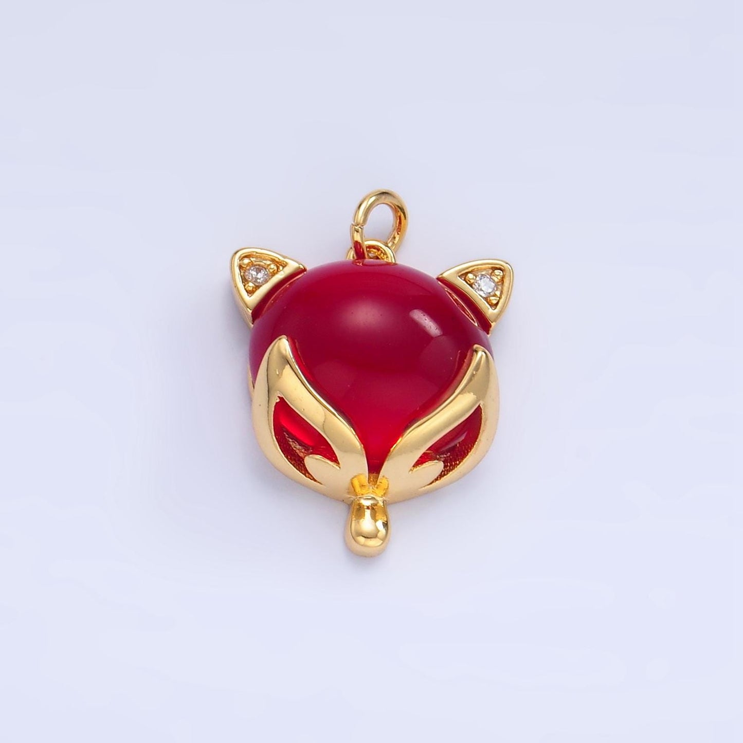 CZ Micro Paved Red, Pink Cats Eye Gemstone 24K Gold Filled Cat Animal Charm | W-108