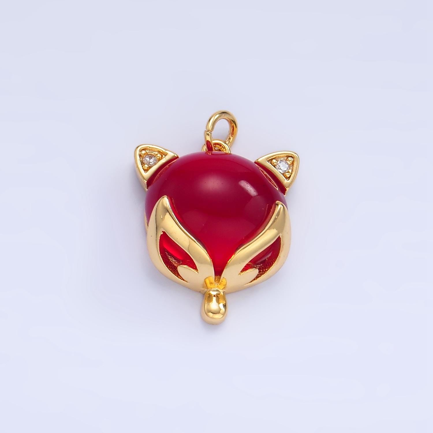 CZ Micro Paved Red, Pink Cats Eye Gemstone 24K Gold Filled Cat Animal Charm | W-108