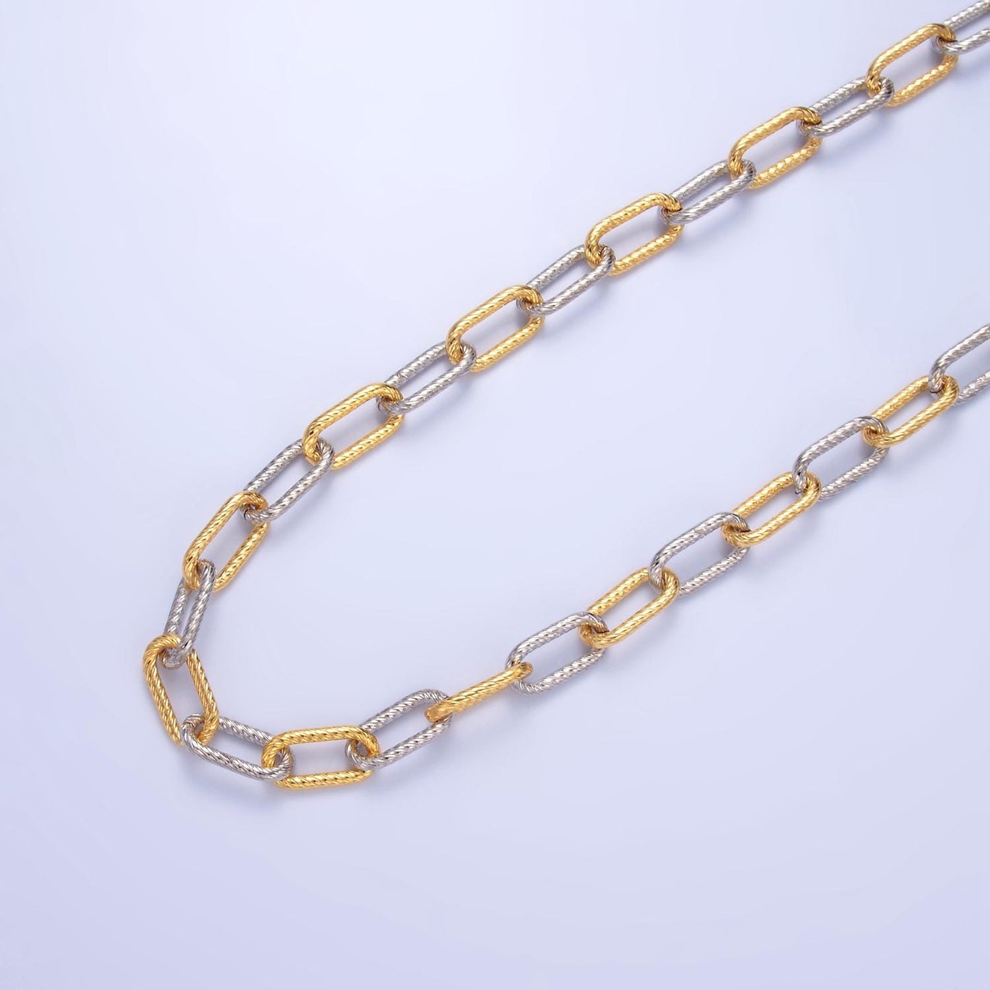 18K Gold Filled Textured Paper Clip Chain by Yard Mix Metal Link Chain Silver Twisted Rope Chain for Jewelry Making | ROLL-1529