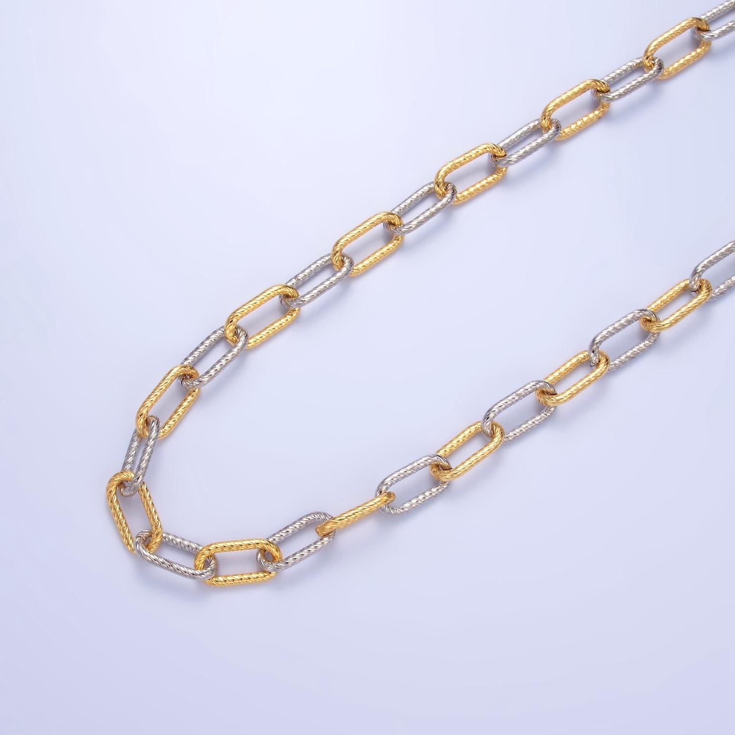18K Gold Filled Textured Paper Clip Chain by Yard Mix Metal Link Chain Silver Twisted Rope Chain for Jewelry Making | ROLL-1529