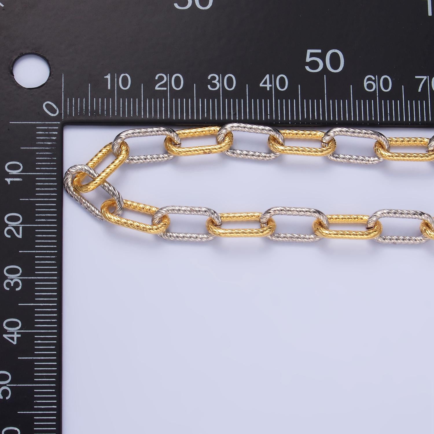 18K Gold Filled Textured Paper Clip Chain by Yard Mix Metal Link Chain Silver Twisted Rope Chain for Jewelry Making | ROLL-1529