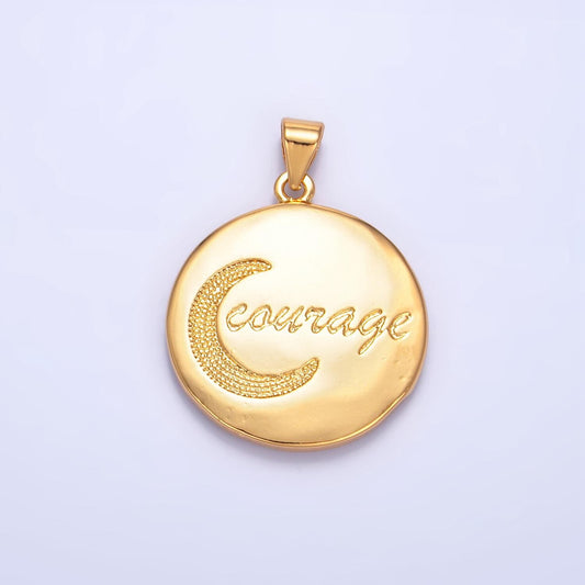 Crescent Moon "Courage" Scripted Word & Sunrise 24K Gold Filled Double Sided Pendant | AA-1033