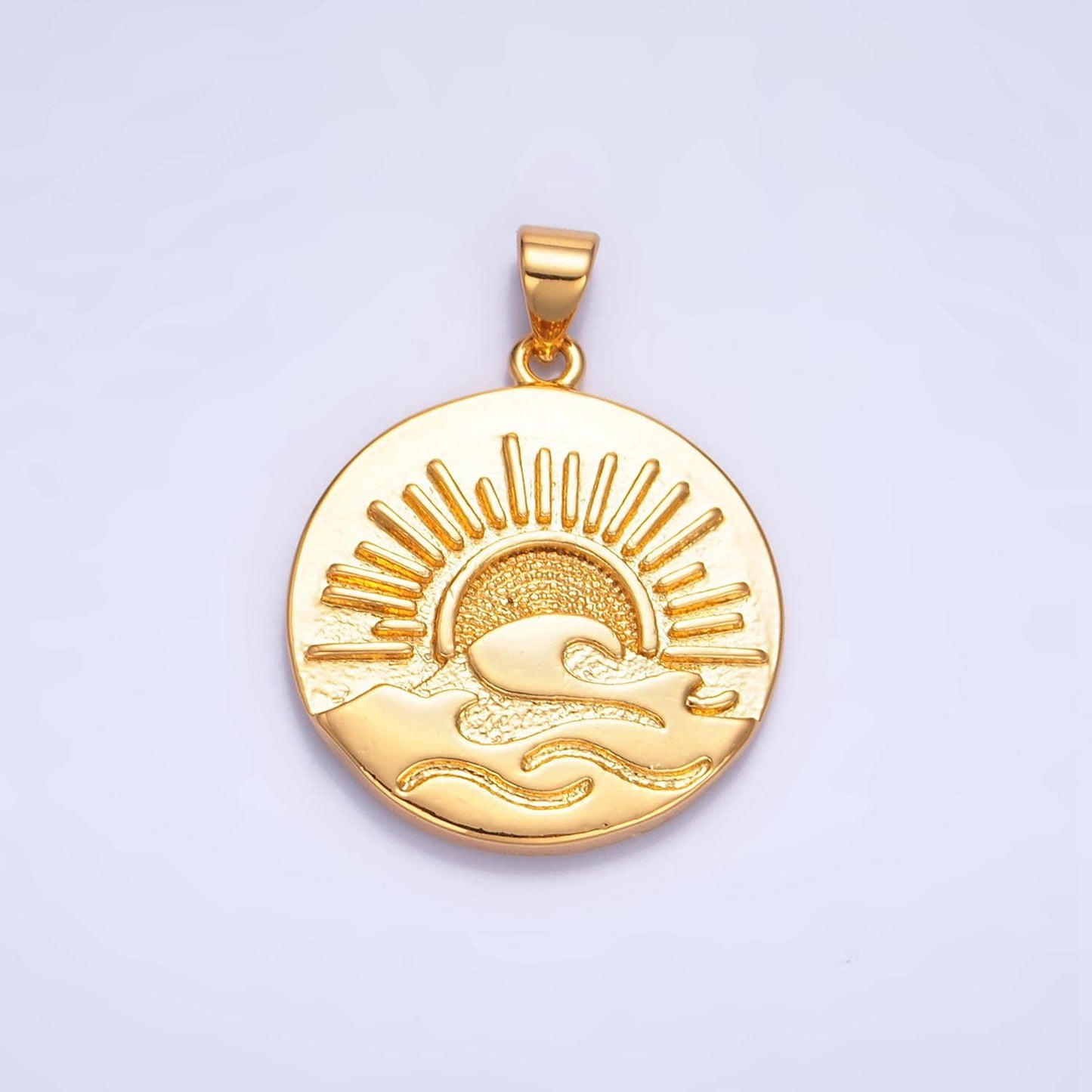 Crescent Moon "Courage" Scripted Word & Sunrise 24K Gold Filled Double Sided Pendant | AA-1033