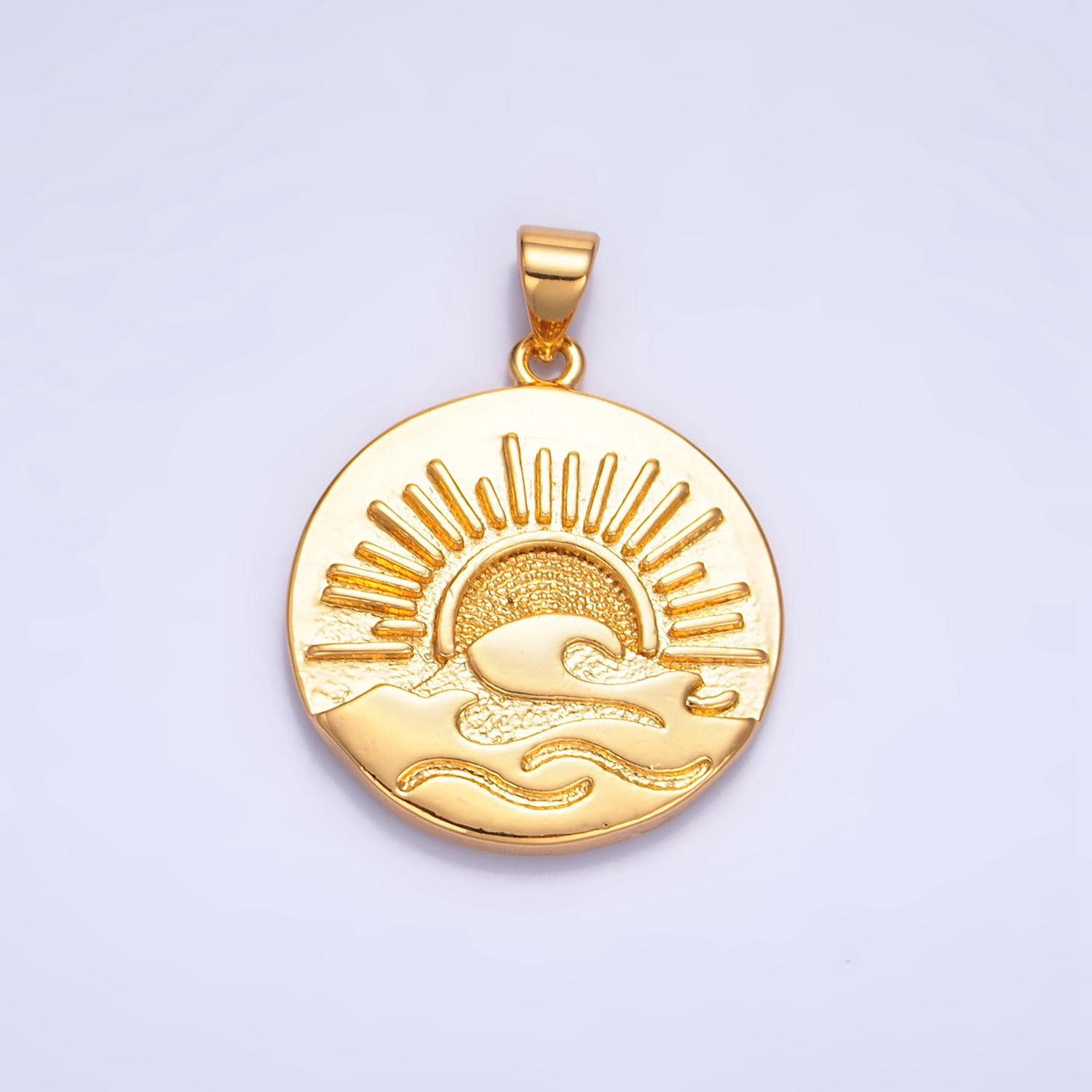 Crescent Moon "Courage" Scripted Word & Sunrise 24K Gold Filled Double Sided Pendant | AA-1033