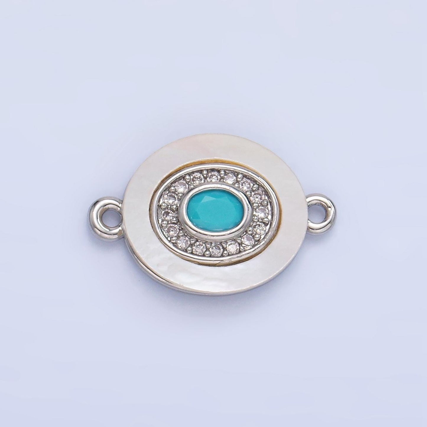 Colorful CZ Evil Eye Freshwater Pearl Gold Bezel Connector, Evil Eye Oval Shaped Gold Filled Double Bail Link Connector | F823