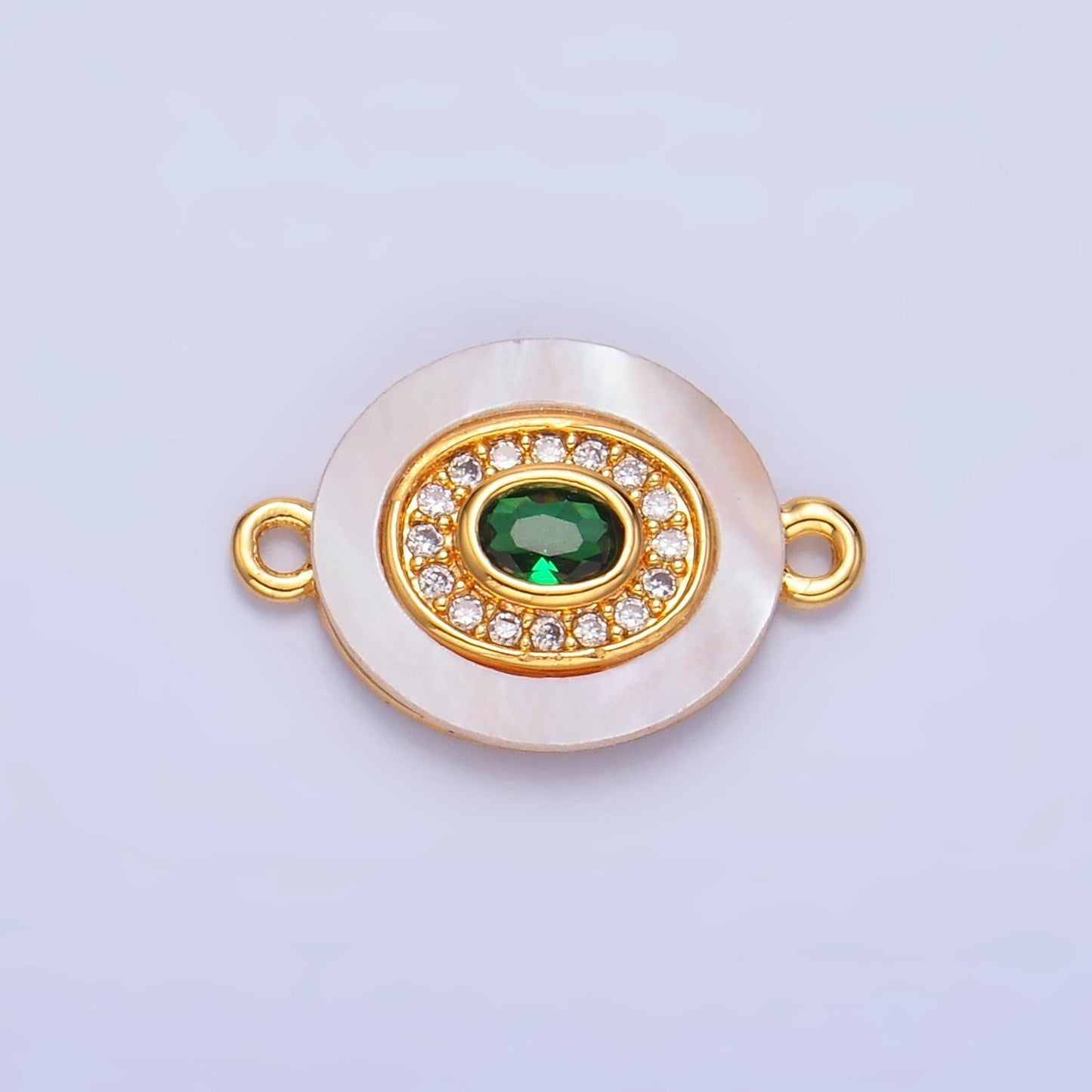Colorful CZ Evil Eye Freshwater Pearl Gold Bezel Connector, Evil Eye Oval Shaped Gold Filled Double Bail Link Connector | F823