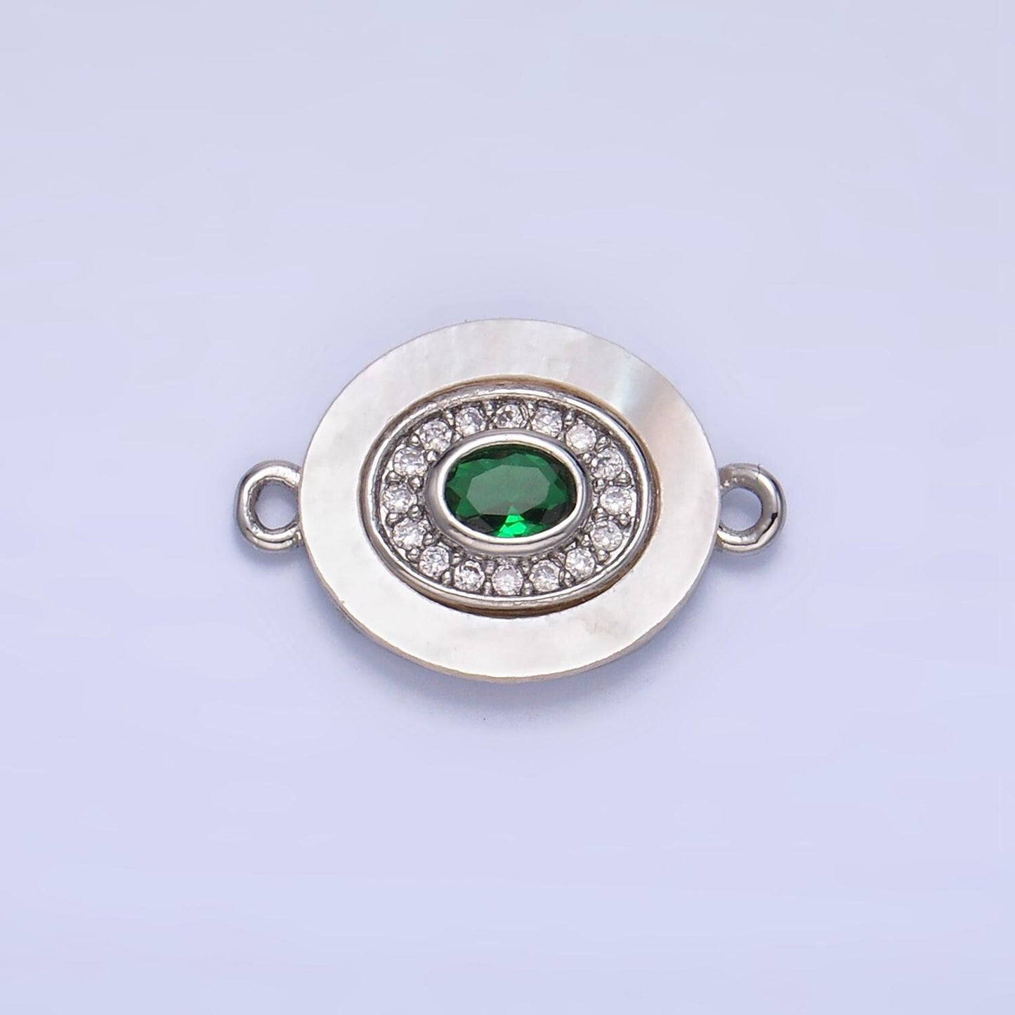 Colorful CZ Evil Eye Freshwater Pearl Gold Bezel Connector, Evil Eye Oval Shaped Gold Filled Double Bail Link Connector | F823